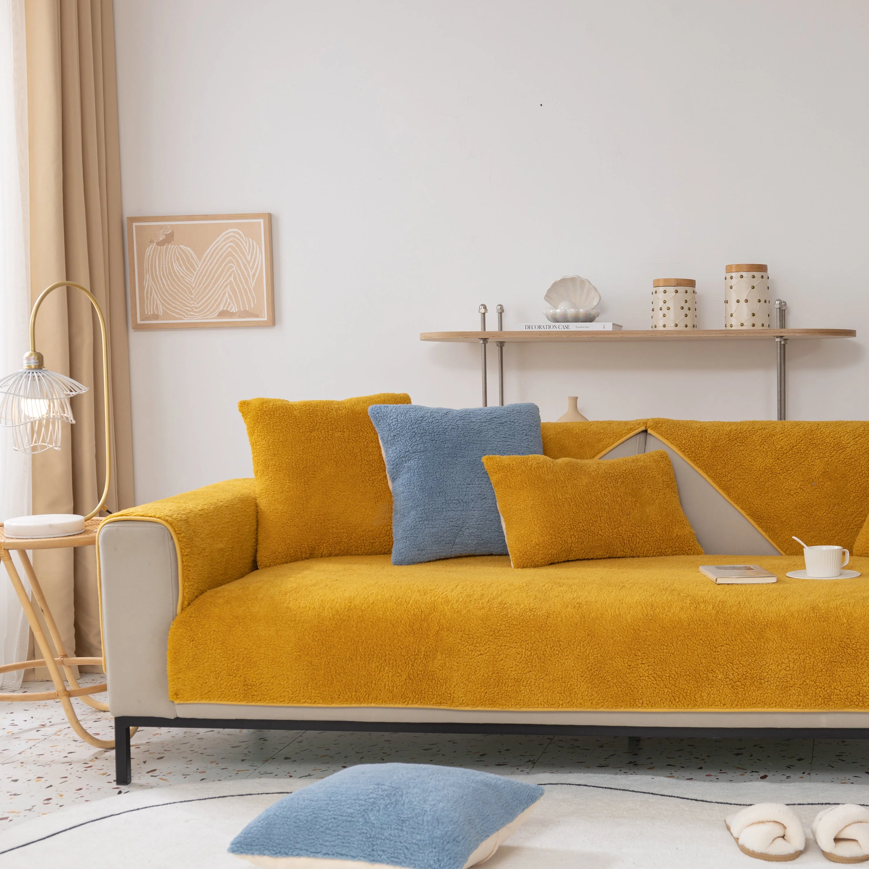 Luxury Sherpa Fleece Solid Sofa Towels Thickened Plush Non Slip Sofa Cushion Covers - Image 9