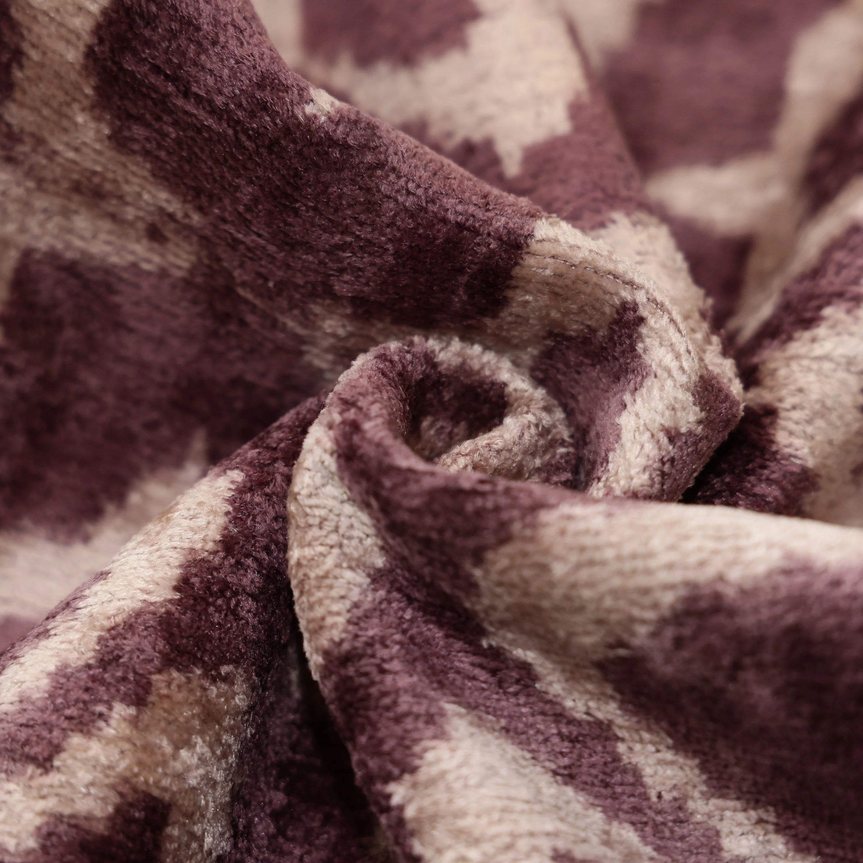 Luxury Silk Velvet Ikat Pillow in Mulberry and Cream 16x24 Inch with Down Feather Insert - Image 2