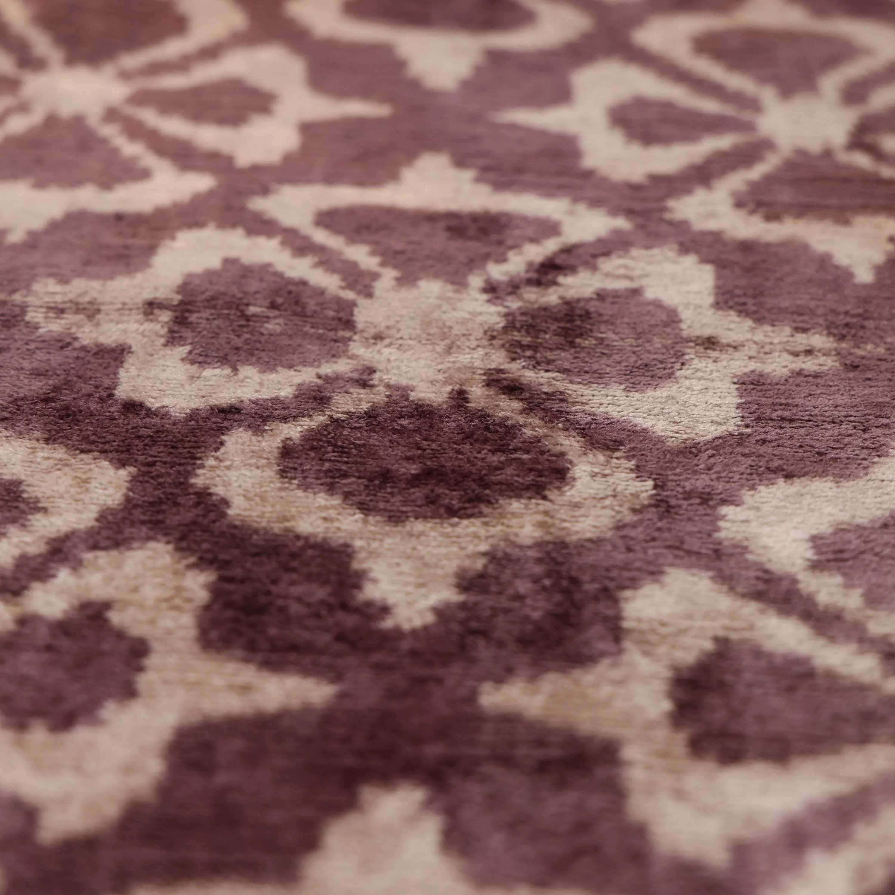 Luxury Silk Velvet Ikat Pillow in Mulberry and Cream 16x24 Inch with Down Feather Insert - Image 3