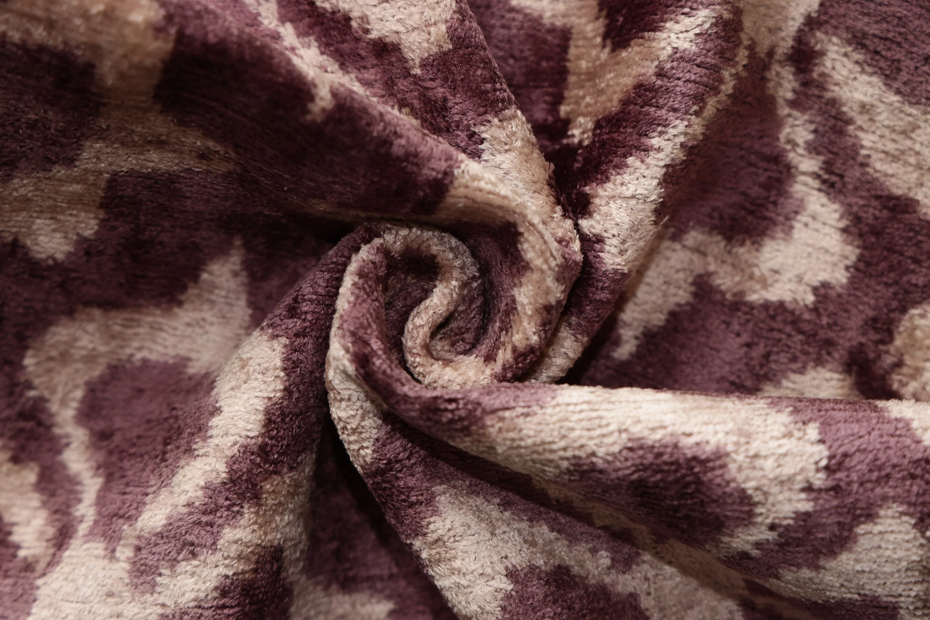 Luxury Silk Velvet Ikat Pillow in Mulberry and Cream 16x24 Inch with Down Feather Insert - Image 7