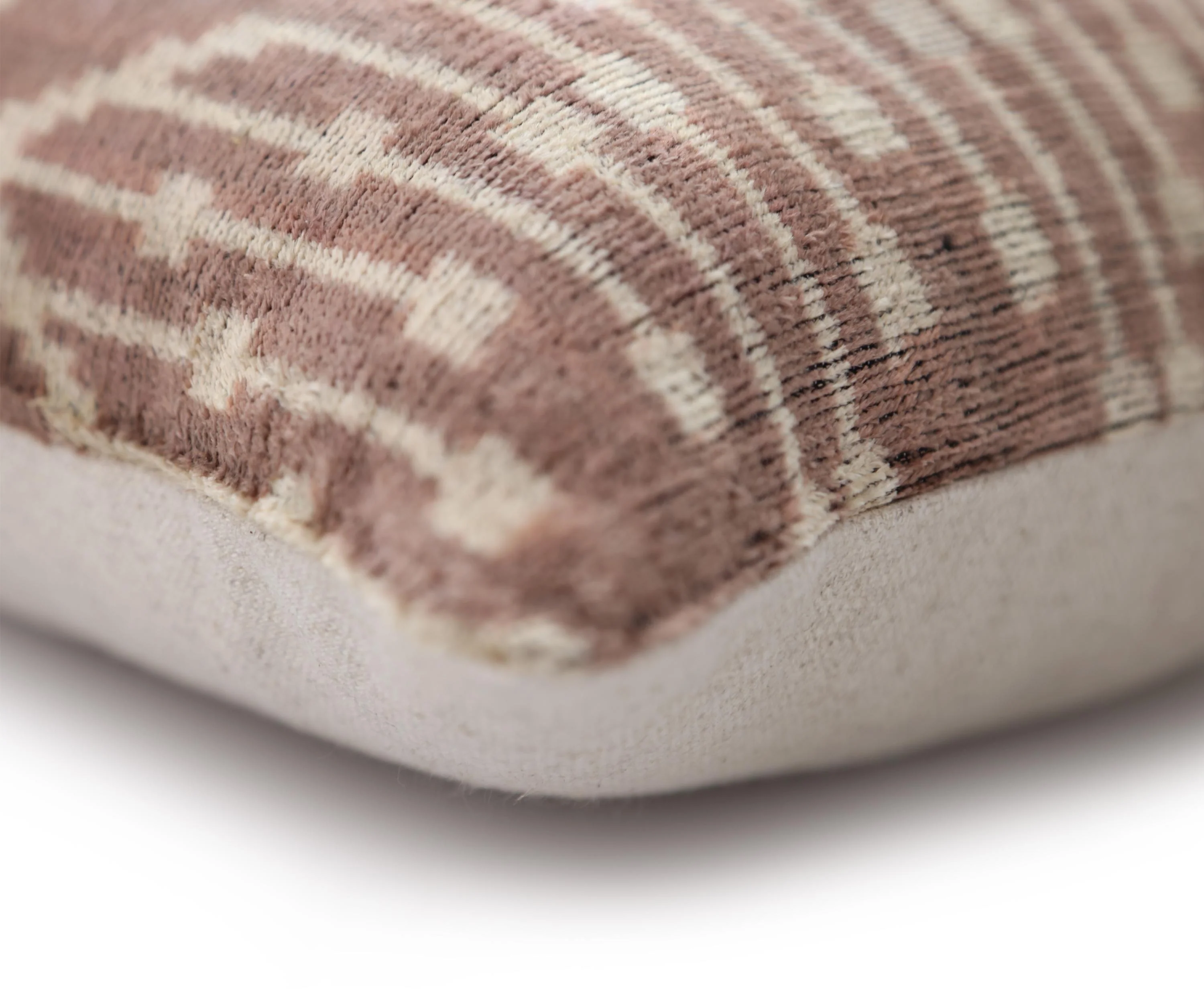 Luxury Silk Velvet Ikat Throw Pillow 16x24 – Taupe & Blush Handmade - Image 8