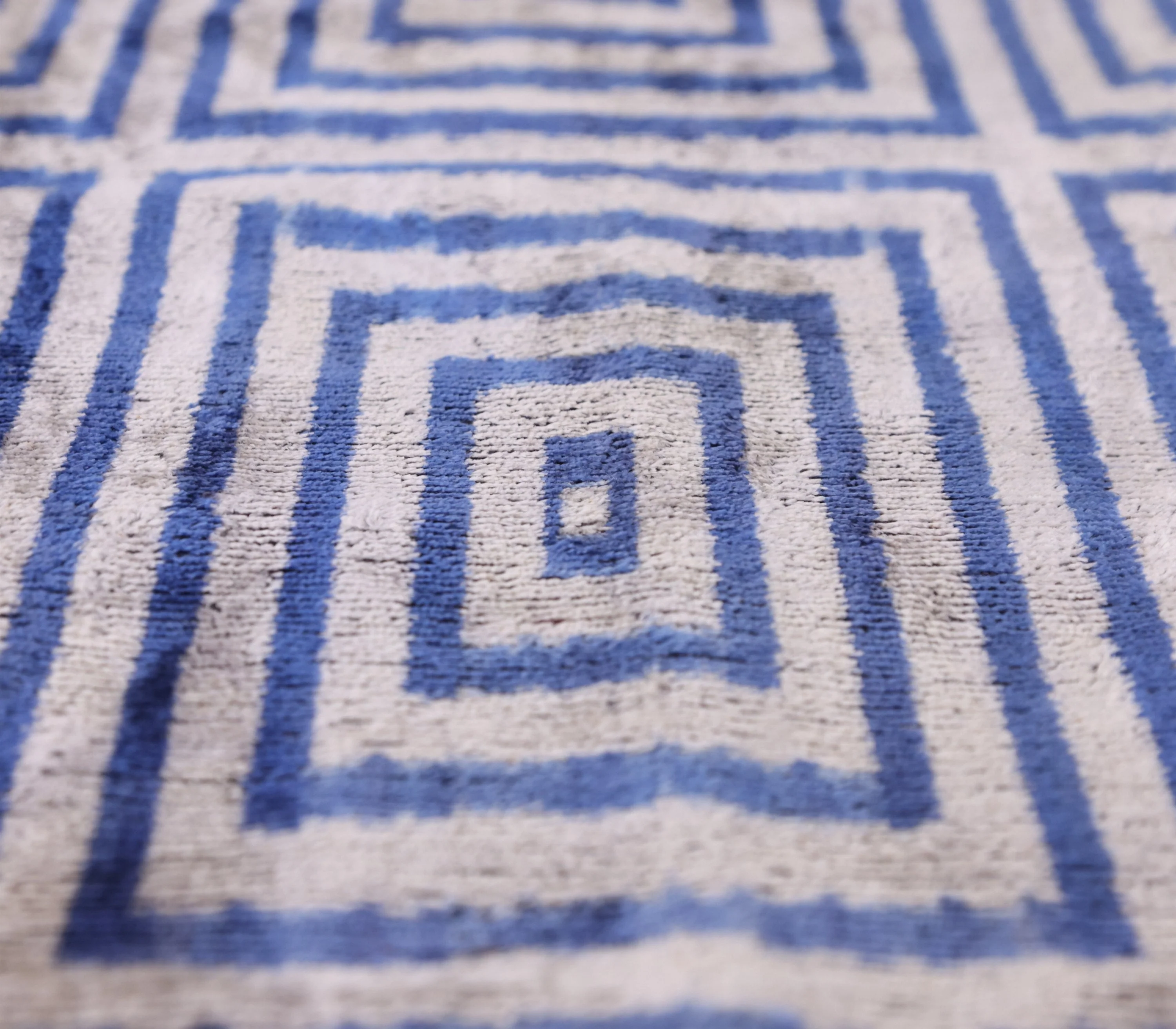 Luxury Silk Velvet Pillow 16x24 – Handmade Blue Geometric Square Lumbar Cushion - Image 3
