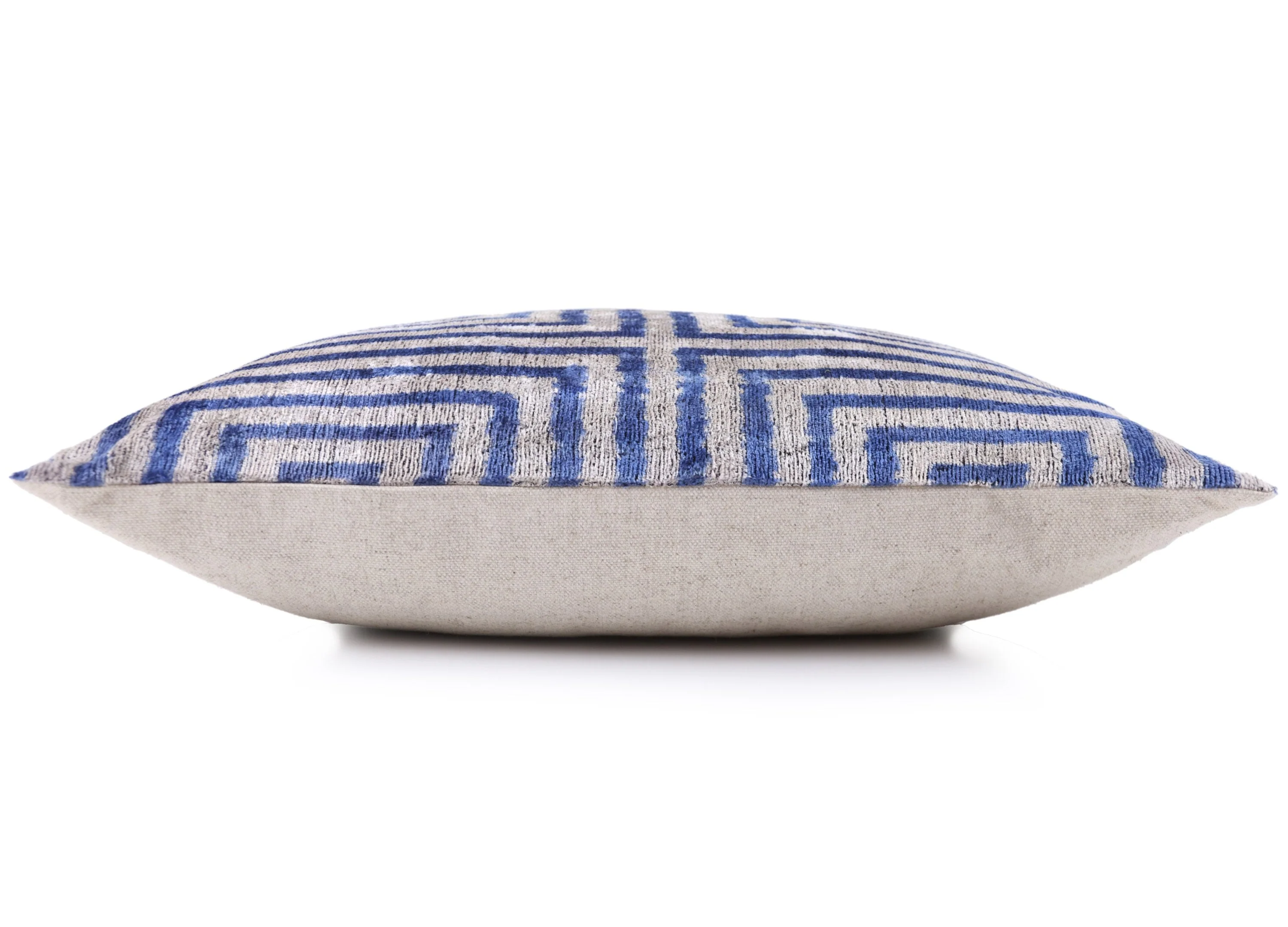 Luxury Silk Velvet Pillow 16x24 – Handmade Blue Geometric Square Lumbar Cushion - Image 4
