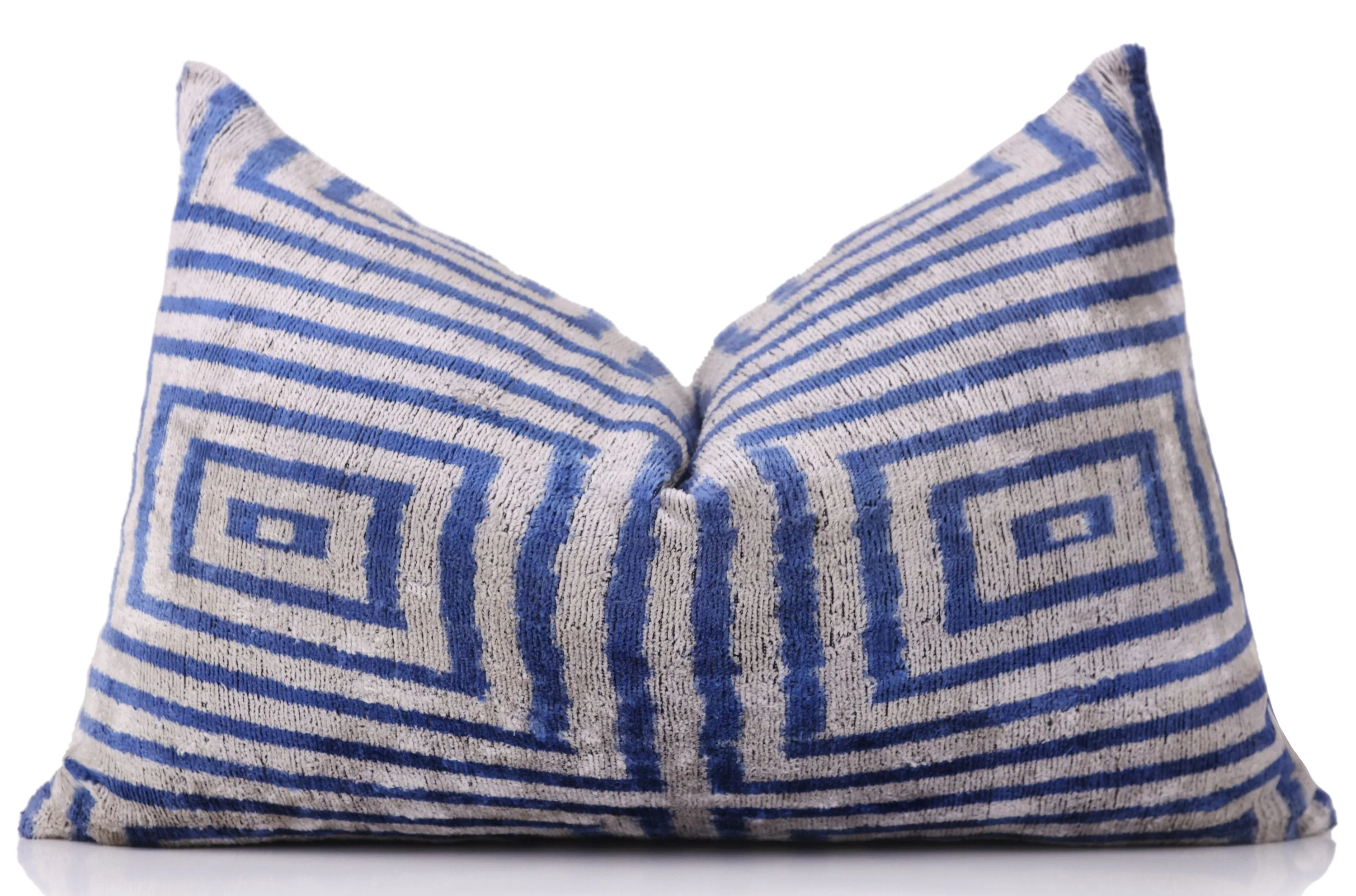 Luxury Silk Velvet Pillow 16x24 – Handmade Blue Geometric Square Lumbar Cushion - Image 5