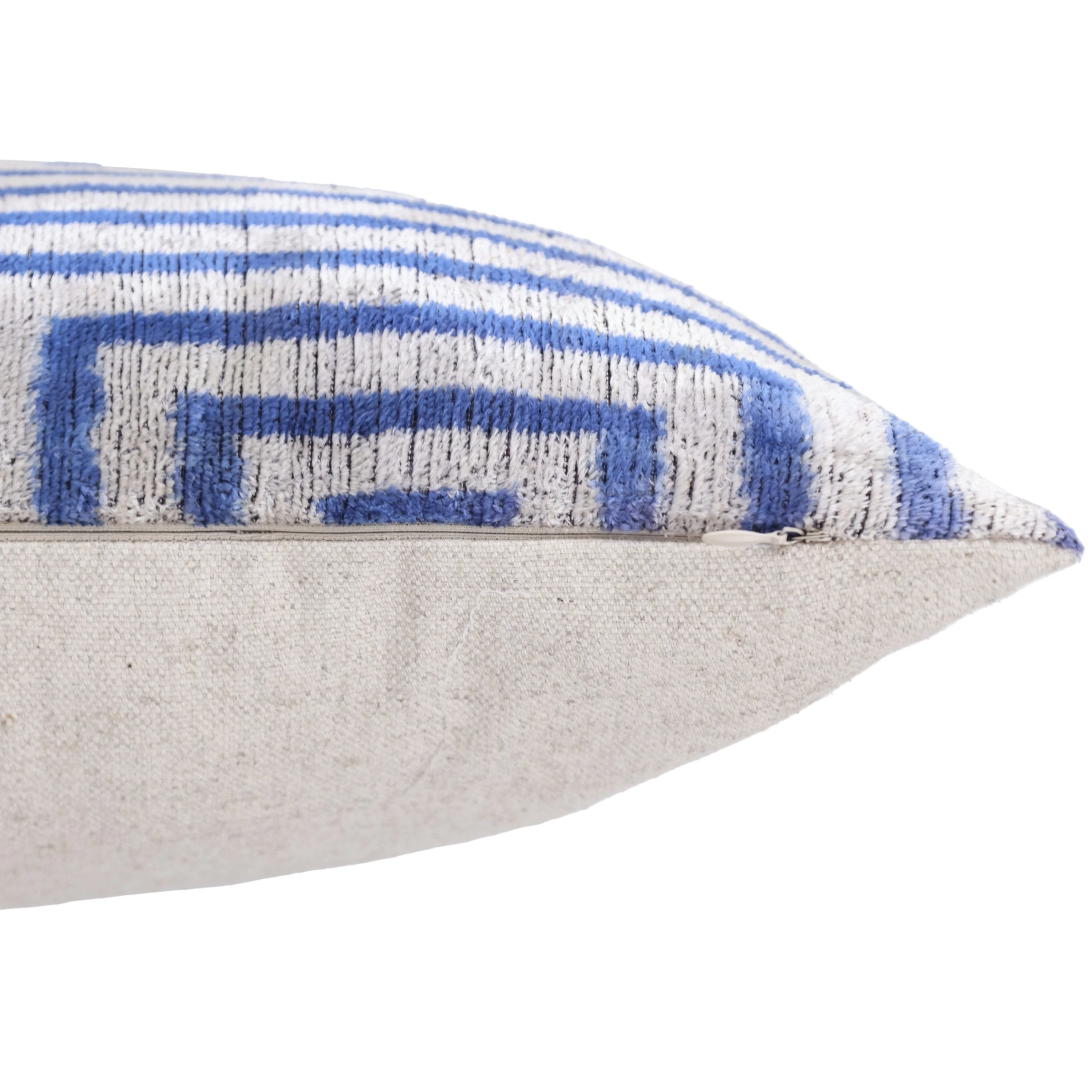 Luxury Silk Velvet Pillow 16x24 – Handmade Blue Geometric Square Lumbar Cushion - Image 6