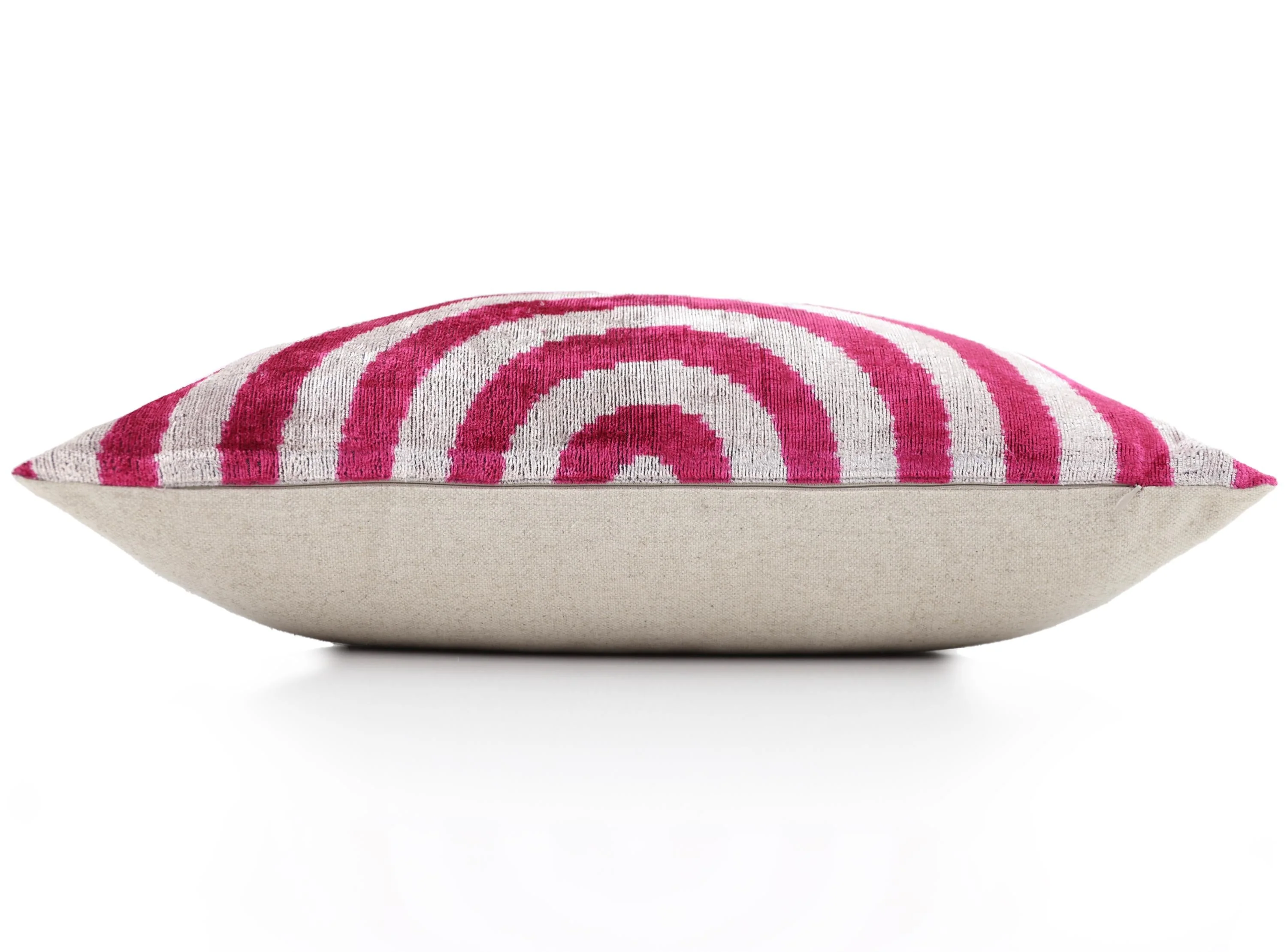 Luxury Silk Velvet Pillow 16x24 – Handmade Fuchsia & Ivory Concentric Lumbar Cushion - Image 3