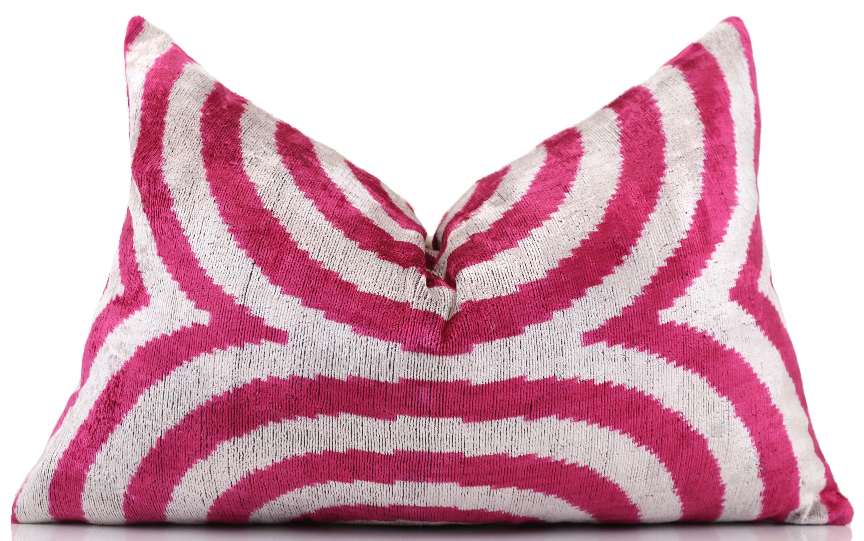 Luxury Silk Velvet Pillow 16x24 – Handmade Fuchsia & Ivory Concentric Lumbar Cushion - Image 5