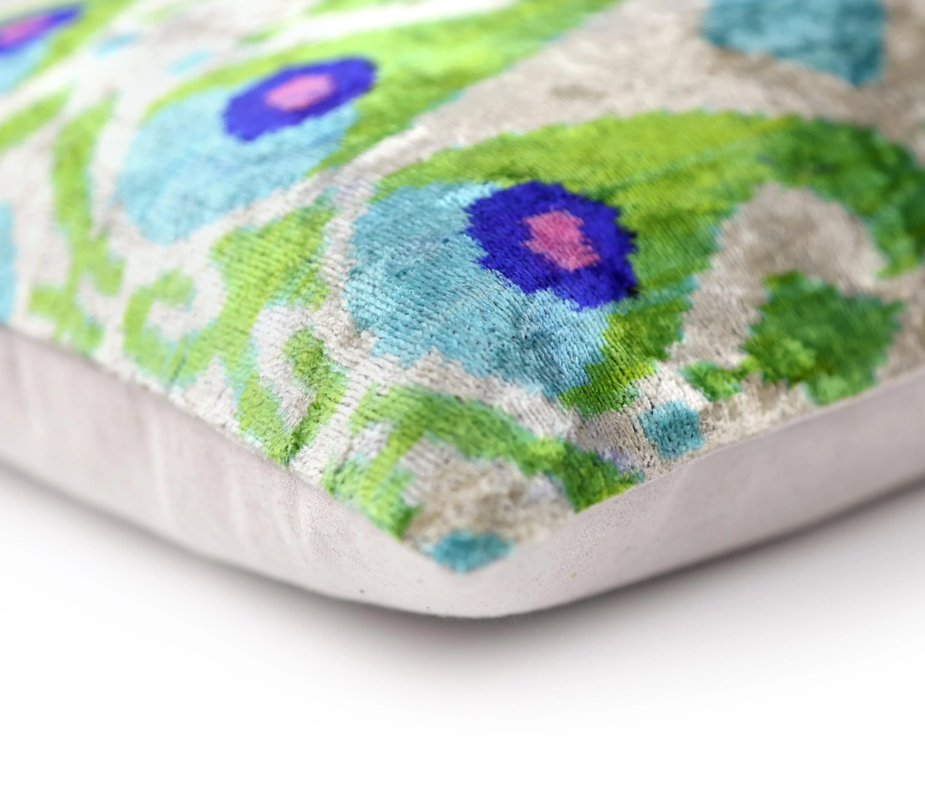 Luxury Silk Velvet Pillow 16x24 – Handmade Green & Turquoise Ikat Lumbar Cushion - Image 8