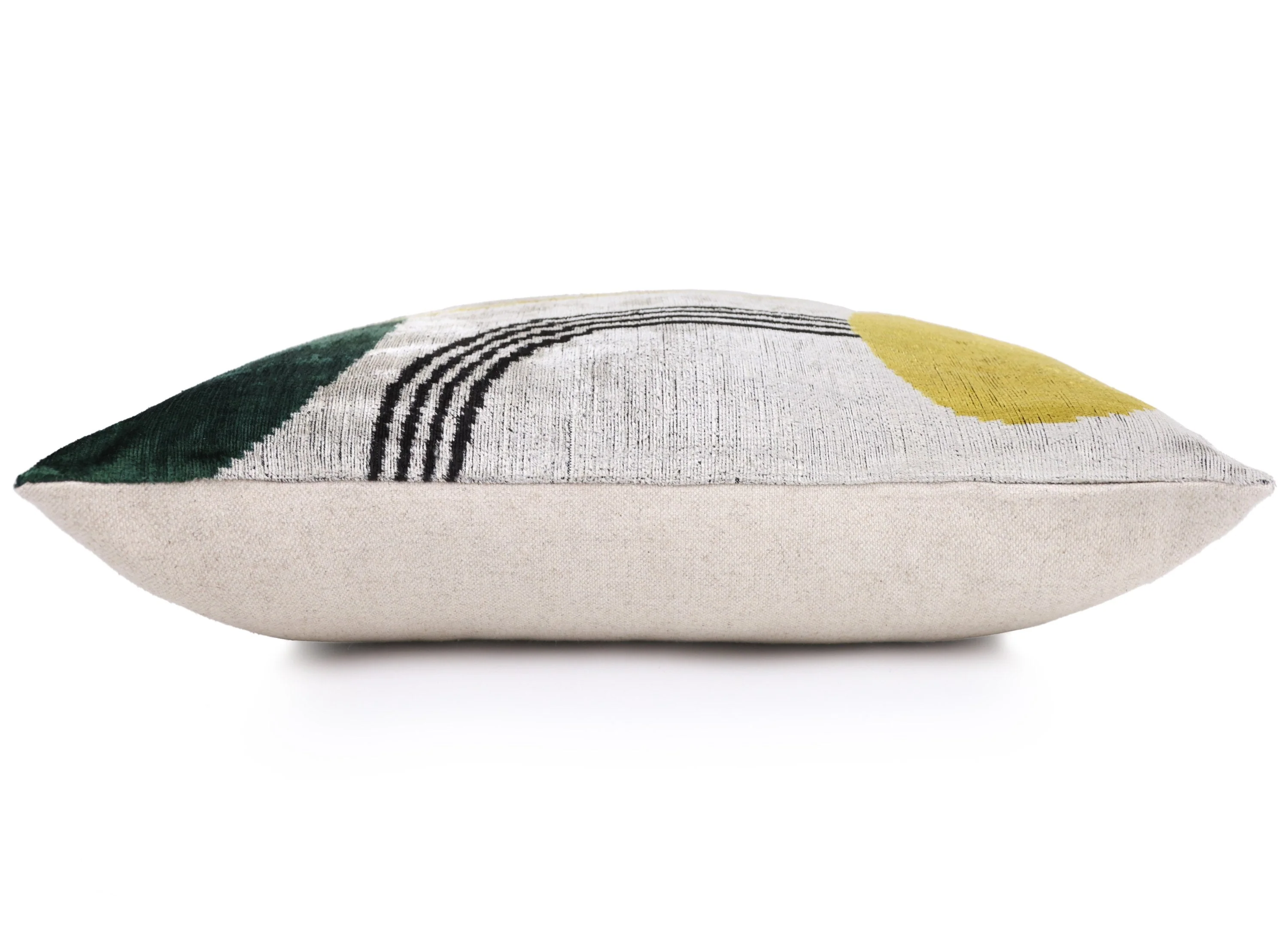 Luxury Silk Velvet Pillow 16x24 – Handmade Modern Geometric Lumbar Cushion in Yellow & Green - Image 3