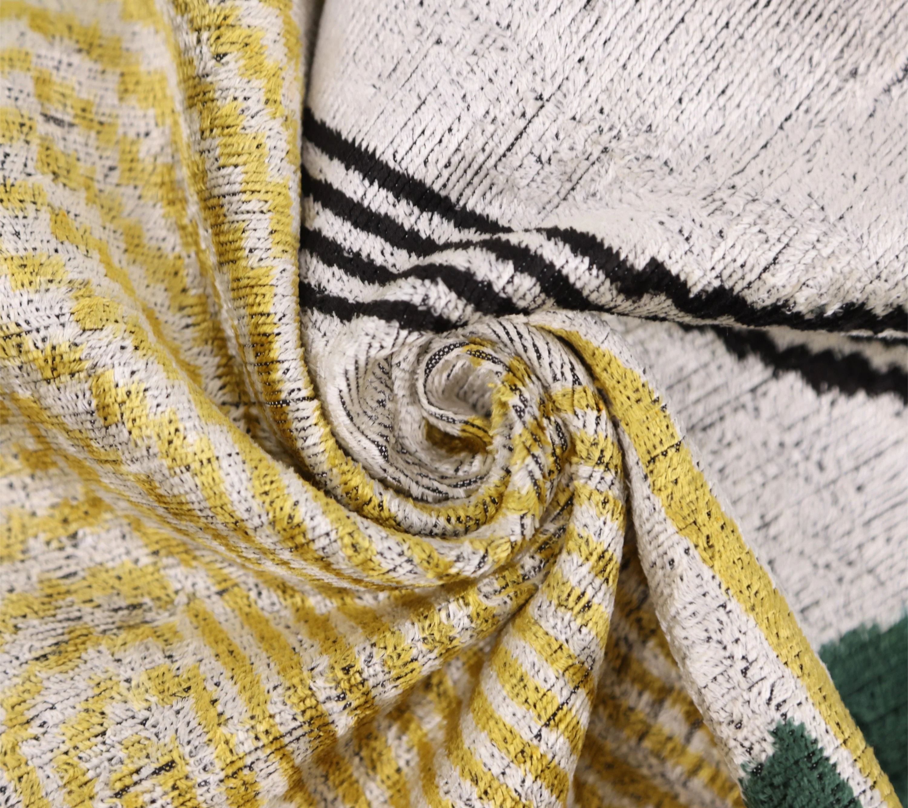 Luxury Silk Velvet Pillow 16x24 – Handmade Modern Geometric Lumbar Cushion in Yellow & Green - Image 7