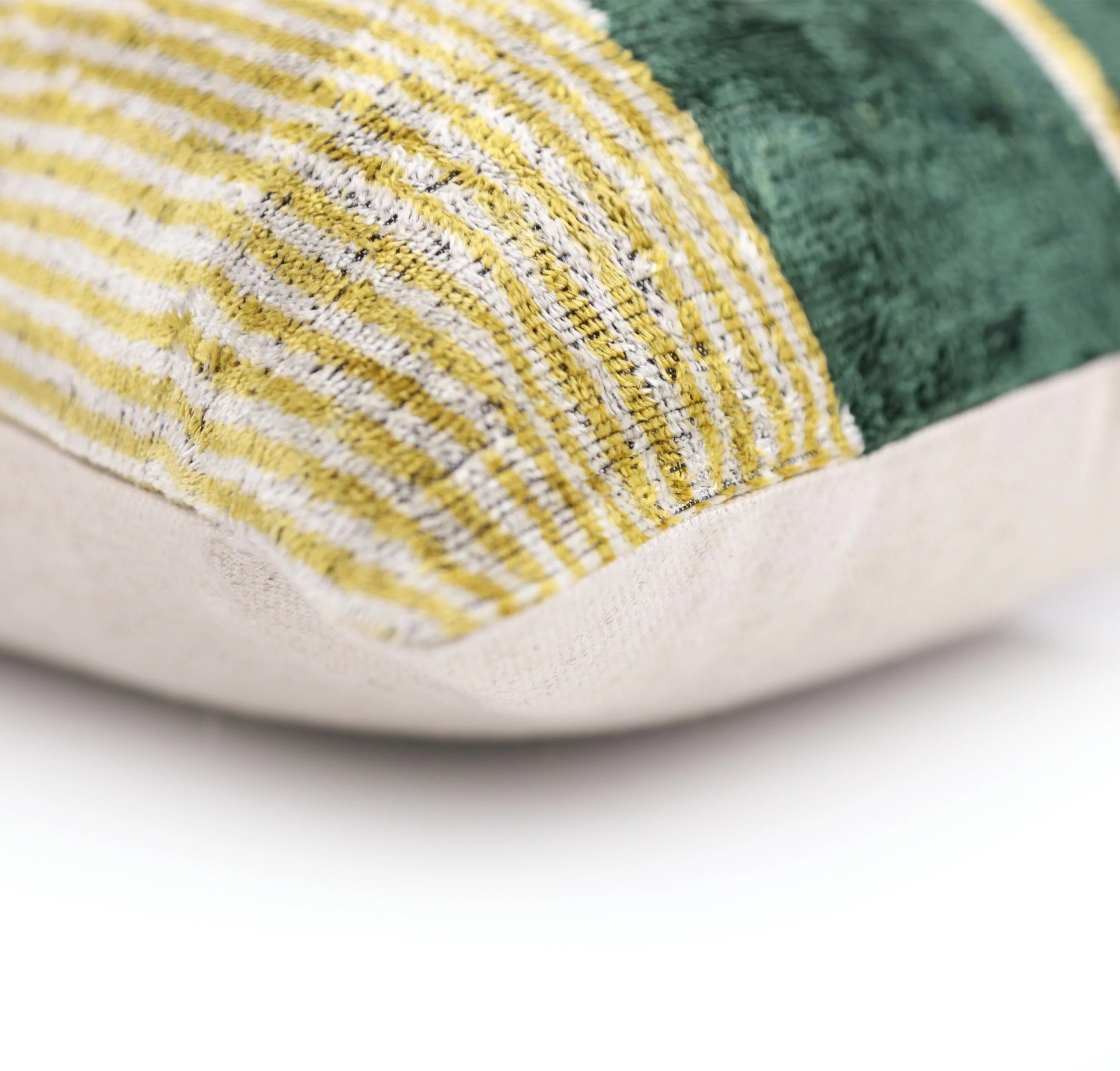 Luxury Silk Velvet Pillow 16x24 – Handmade Modern Geometric Lumbar Cushion in Yellow & Green - Image 8