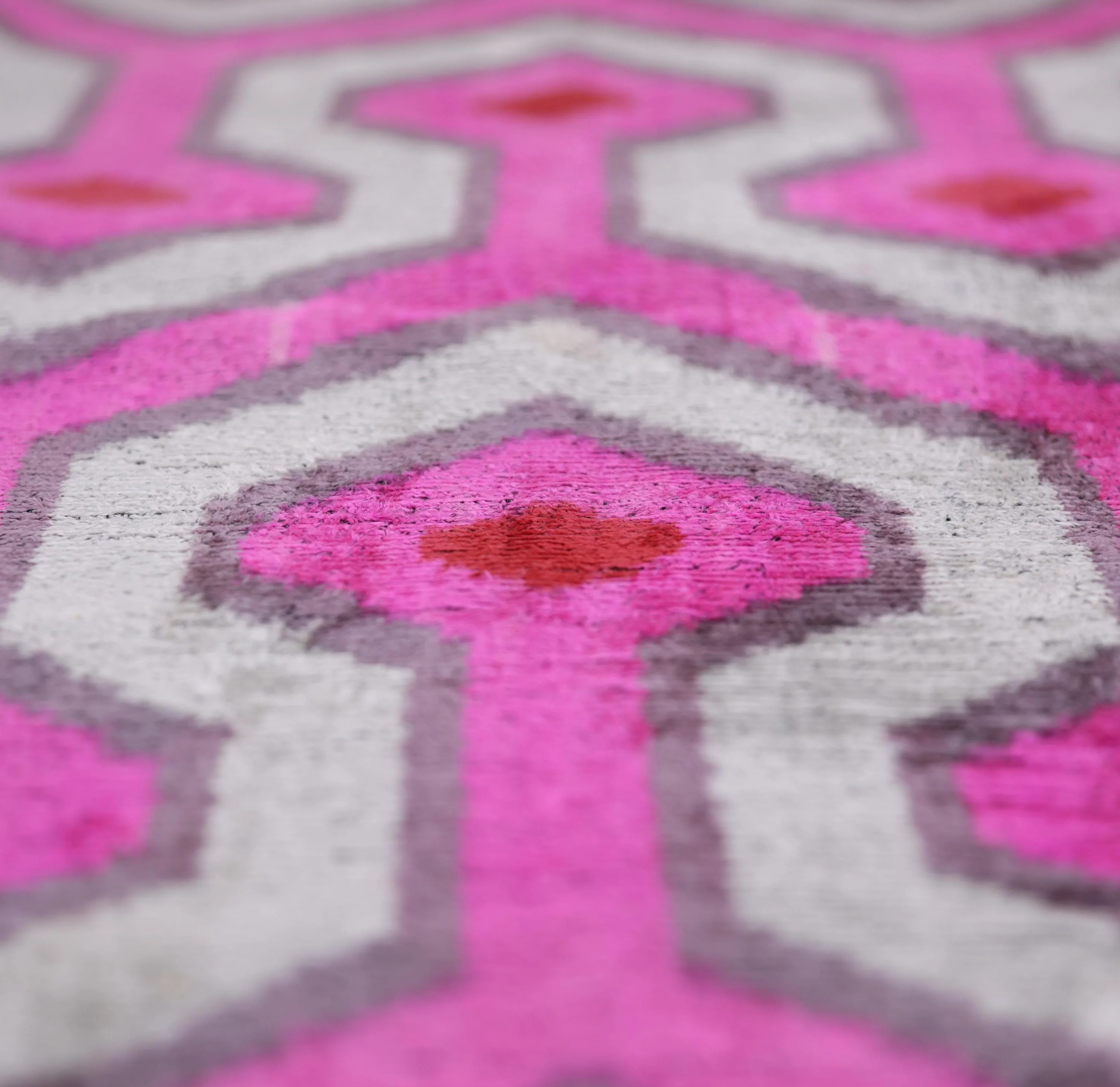 Luxury Silk Velvet Pillow 16x24 – Handmade Pink & Gray Geometric Lumbar Cushion with Red Accents - Image 3
