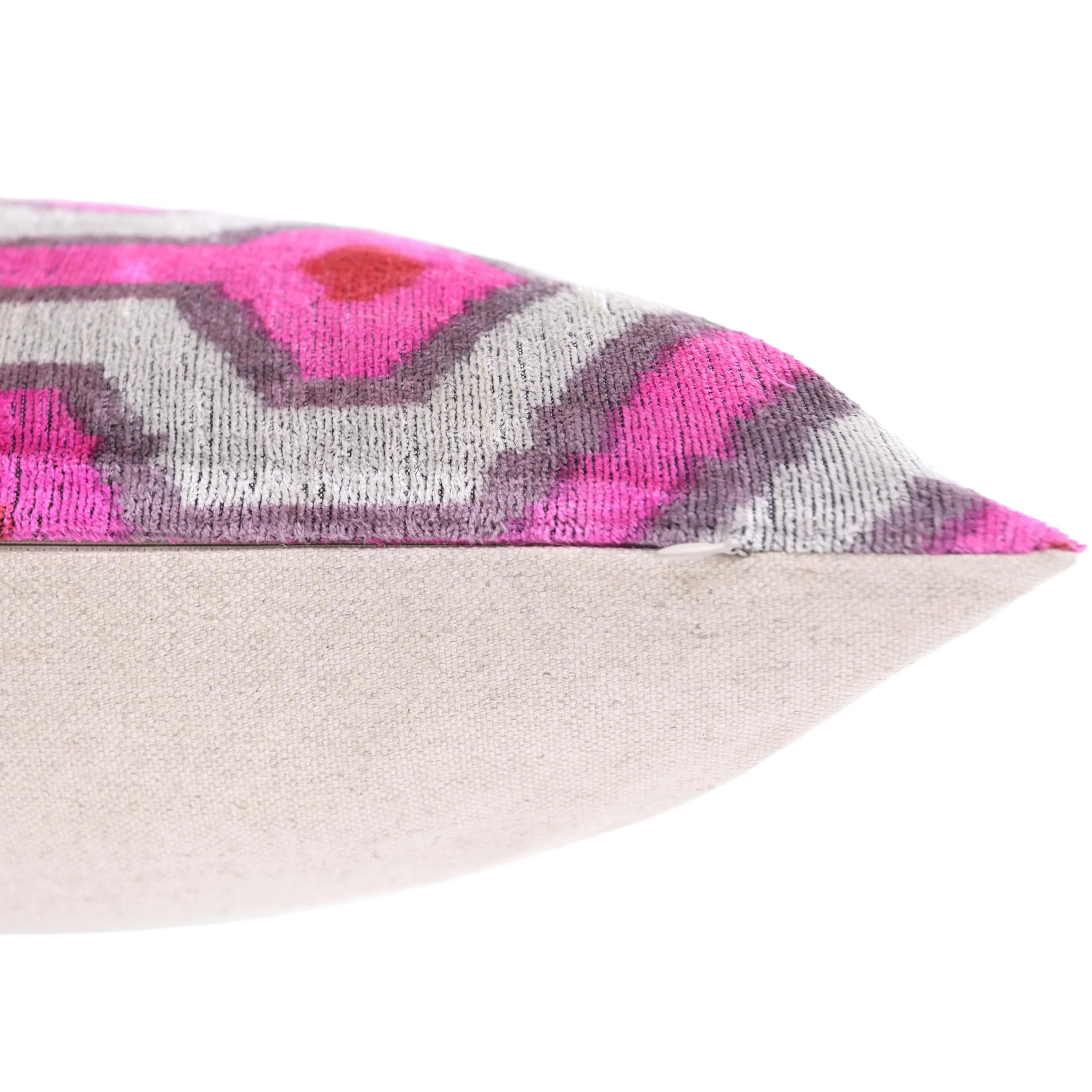 Luxury Silk Velvet Pillow 16x24 – Handmade Pink & Gray Geometric Lumbar Cushion with Red Accents - Image 5