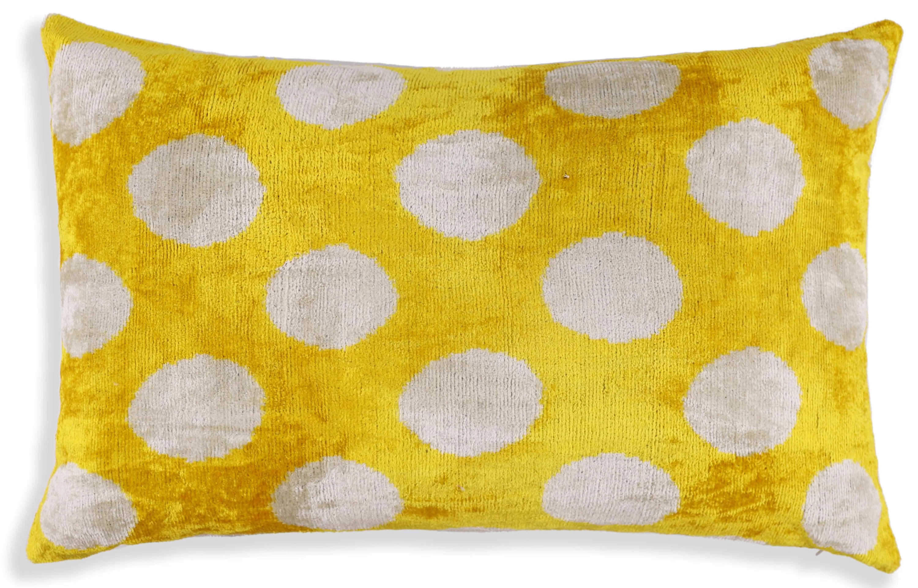 Luxury Silk Velvet Pillow 16x24 – Handmade Yellow Polka Dot Lumbar Cushion - Image 5