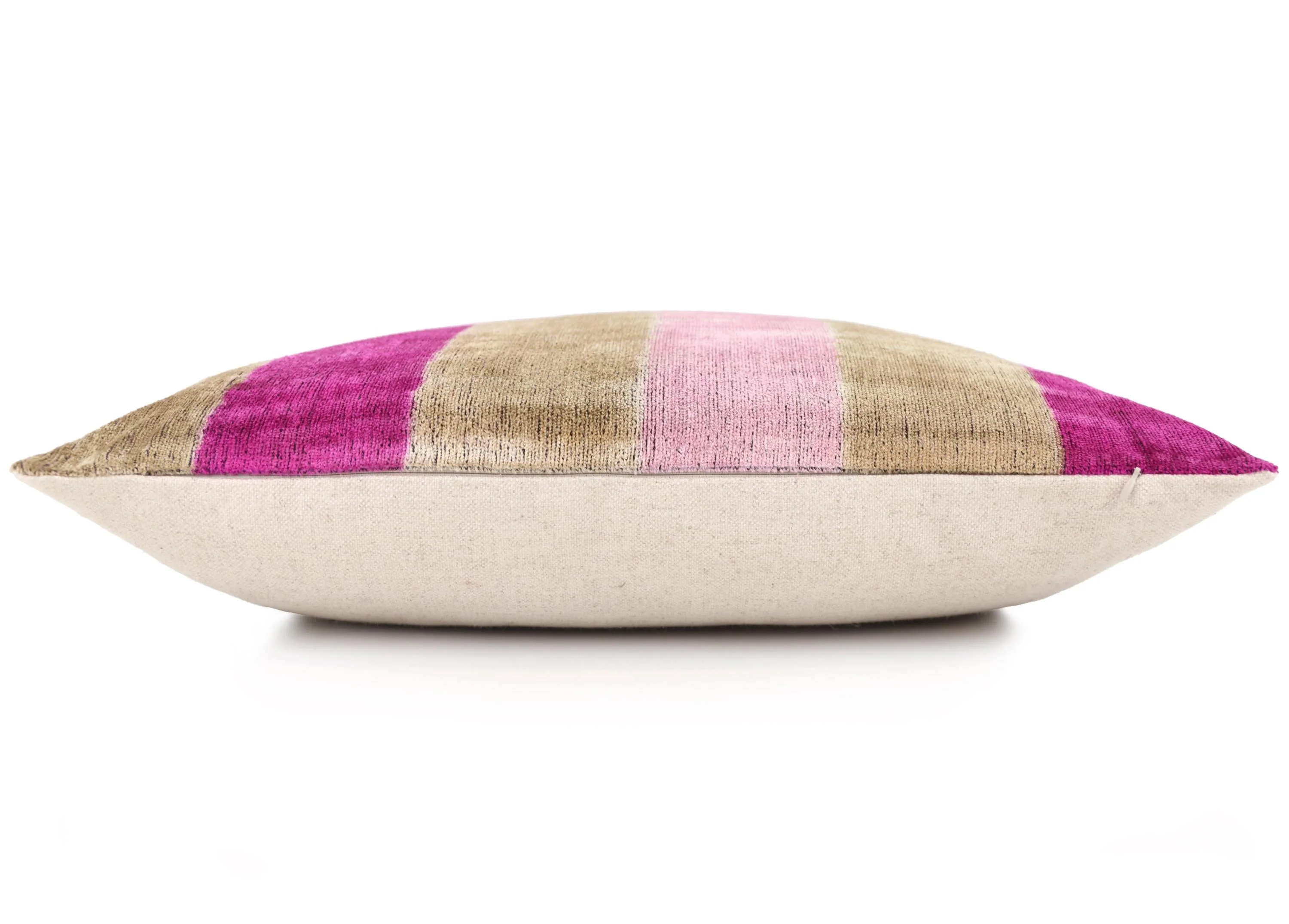 Luxury Silk Velvet Striped Throw Pillow 16x24 – Pink & Beige Handmade - Image 3