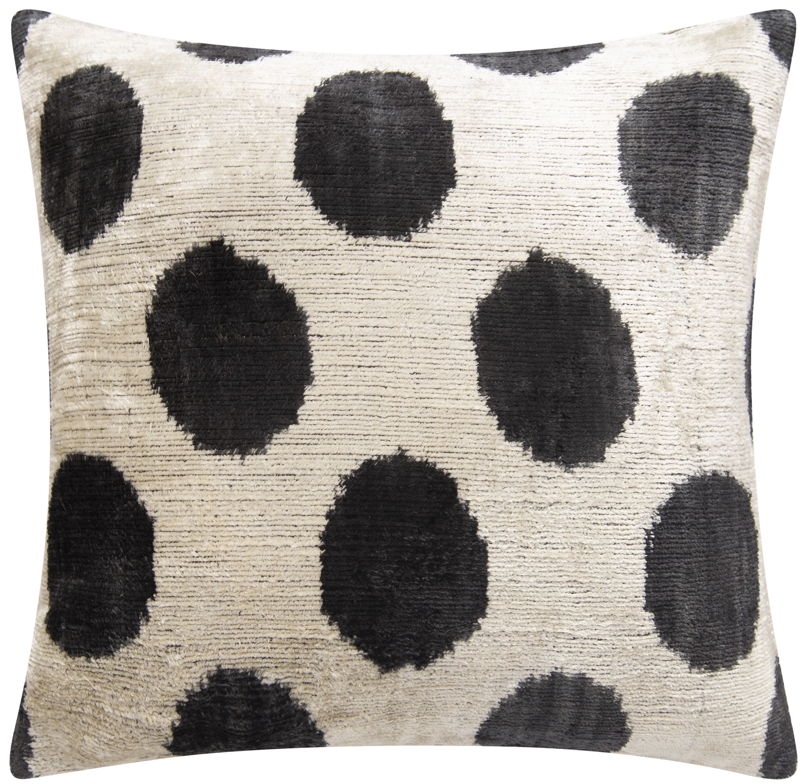 Luxury Silk Velvet Throw Pillow - Black and Ivory Polka Dot Design, 16x16 - Image 4