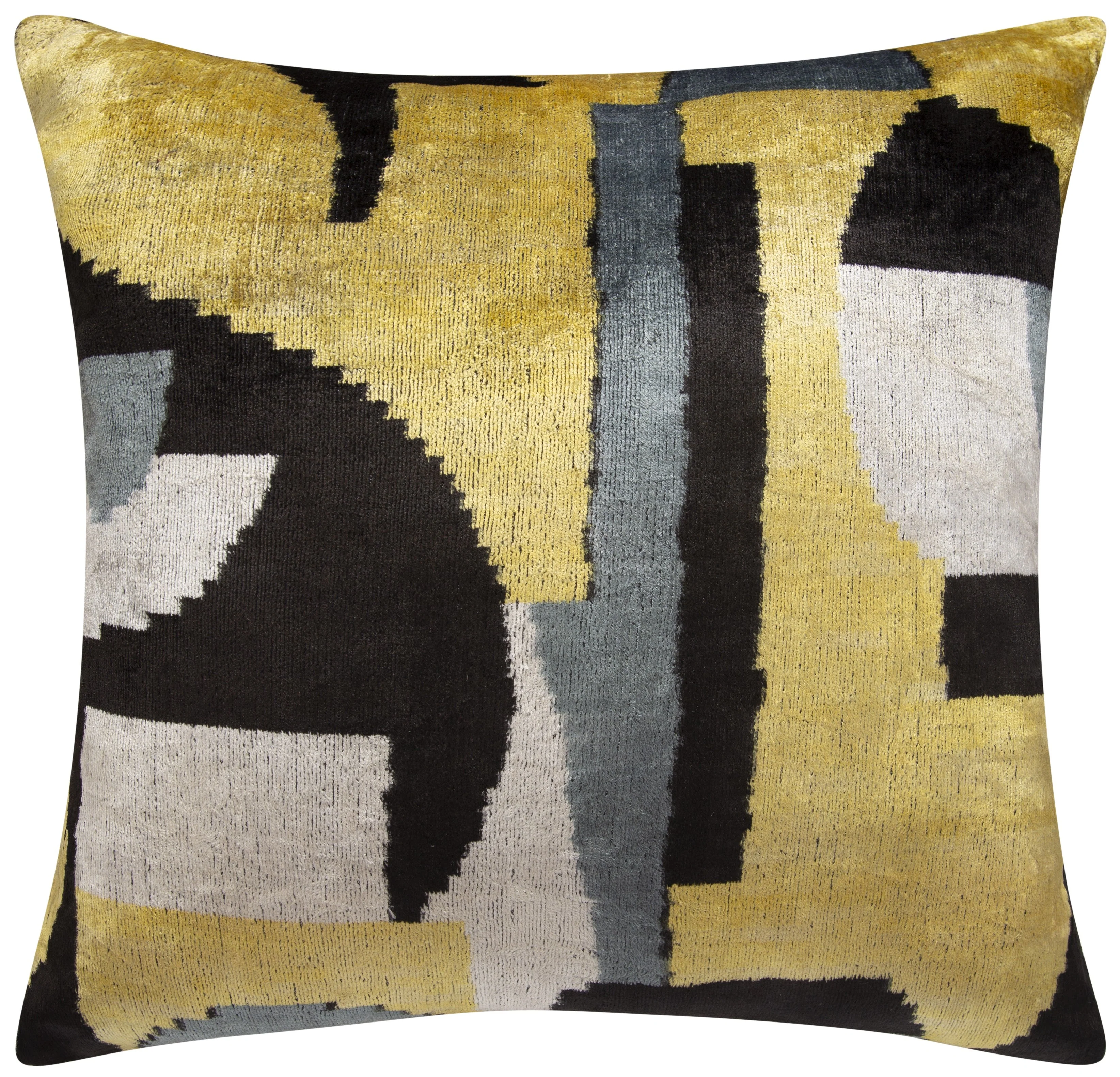 Luxury Silk Velvet Throw Pillow - Gold, Black, Gray, and Ivory Abstract Design, 20x20 in - Image 3