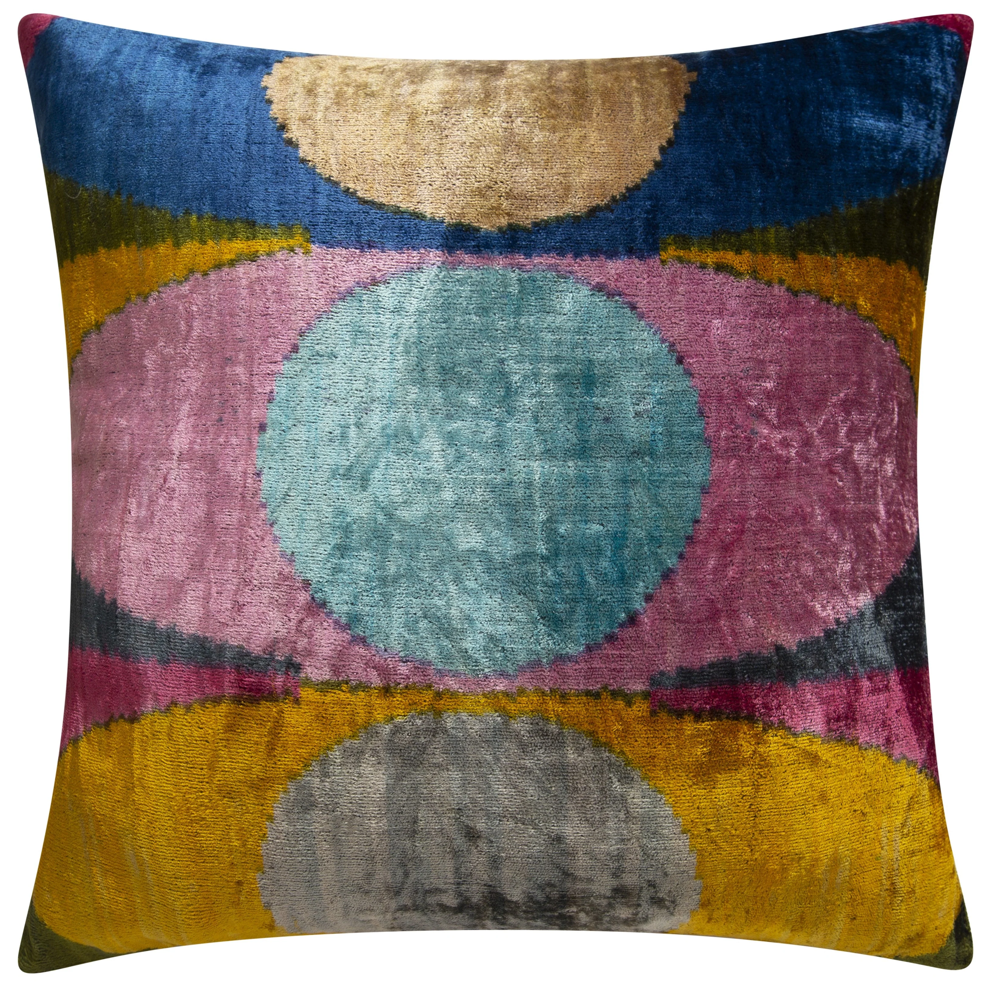 Luxury Silk Velvet Throw Pillow - Mustard Yellow, Teal, Pink, and Navy Mid-Century Modern Geometric Design, 20x20 in - Image 4