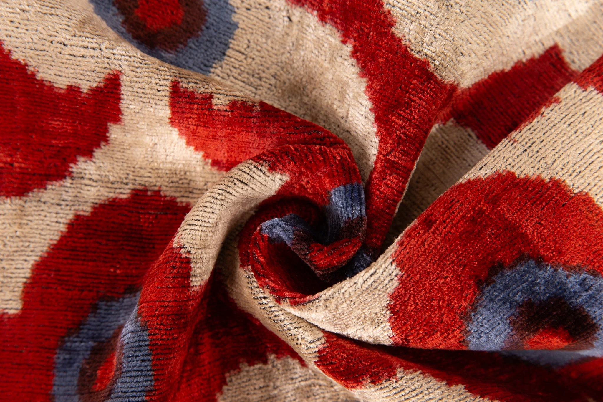 Luxury Silk Velvet Throw Pillow - Rust Red, Blue, and Ivory Floral Design, 16x16 - Image 2