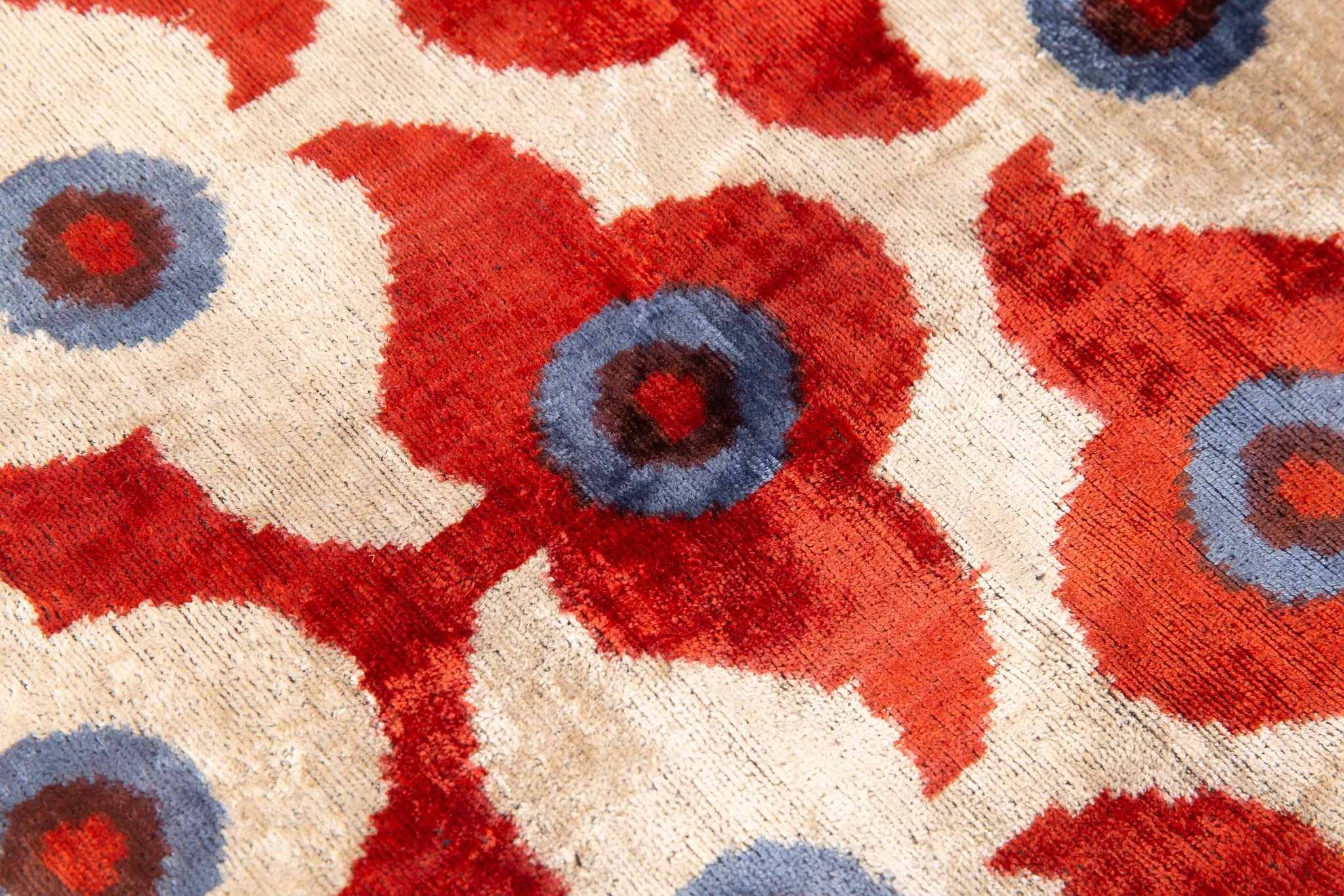 Luxury Silk Velvet Throw Pillow - Rust Red, Blue, and Ivory Floral Design, 16x16 - Image 3