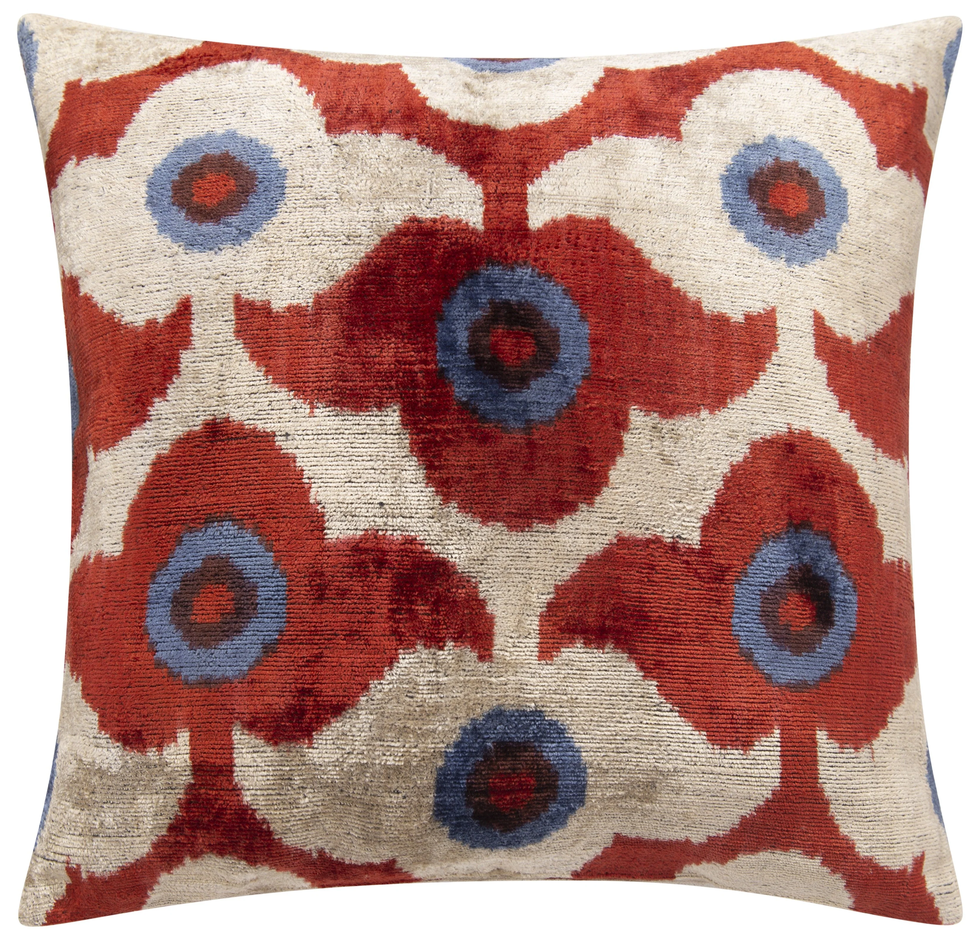 Luxury Silk Velvet Throw Pillow - Rust Red, Blue, and Ivory Floral Design, 16x16 - Image 4