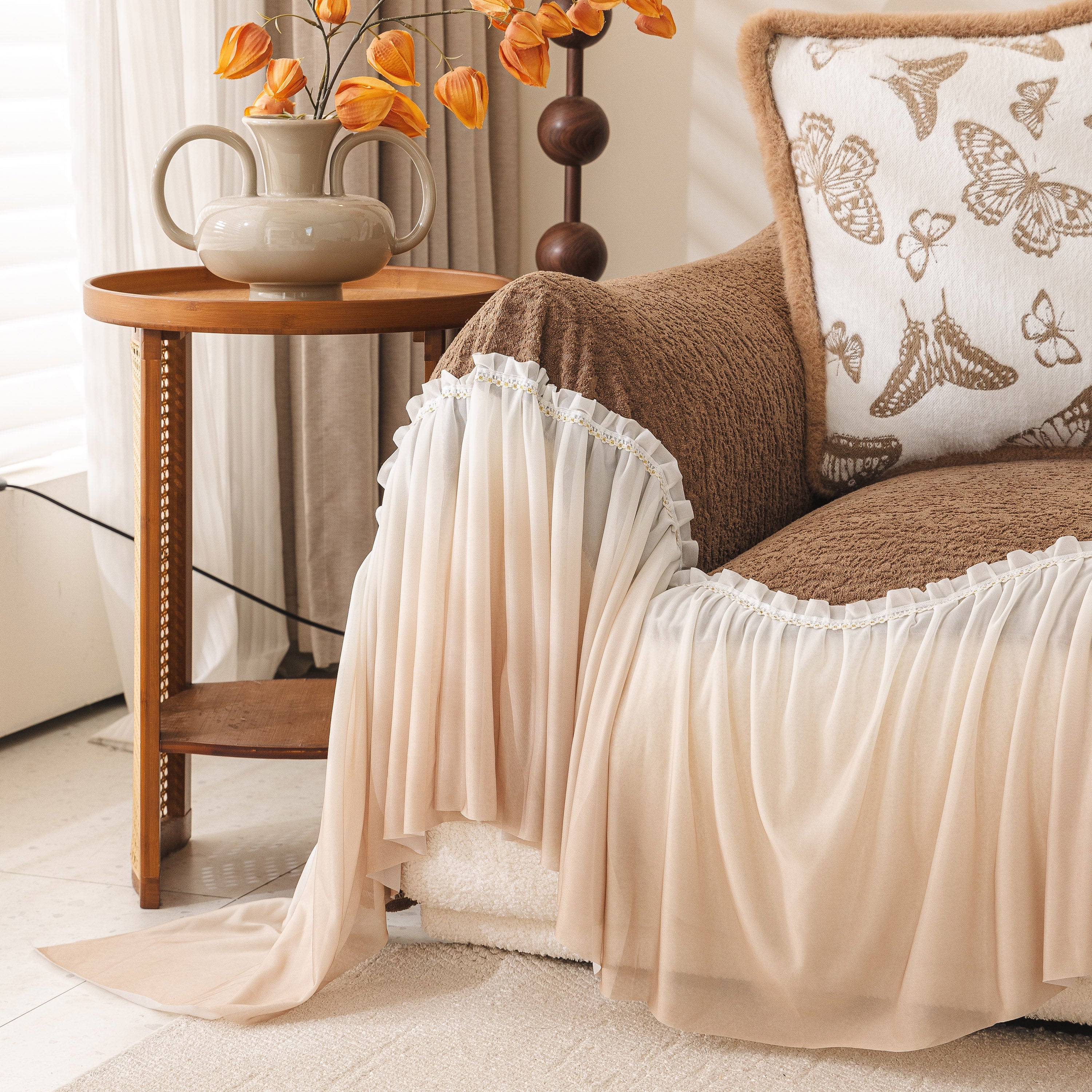 Luxury Sofa Throw Cover with Elegant Ruffled Skirt, Soft Decorative Couch Protector - Image 10