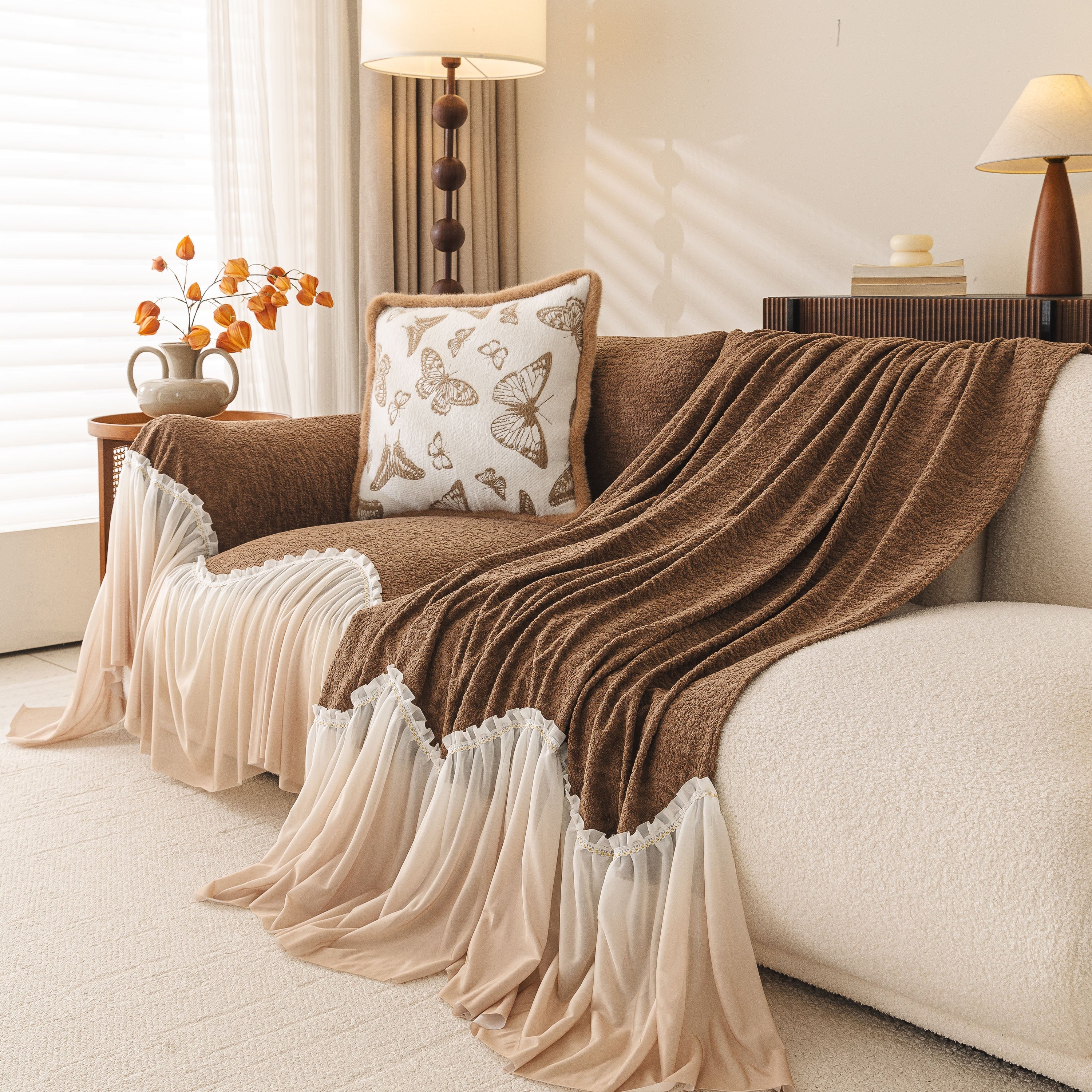 Luxury Sofa Throw Cover with Elegant Ruffled Skirt, Soft Decorative Couch Protector - Image 13