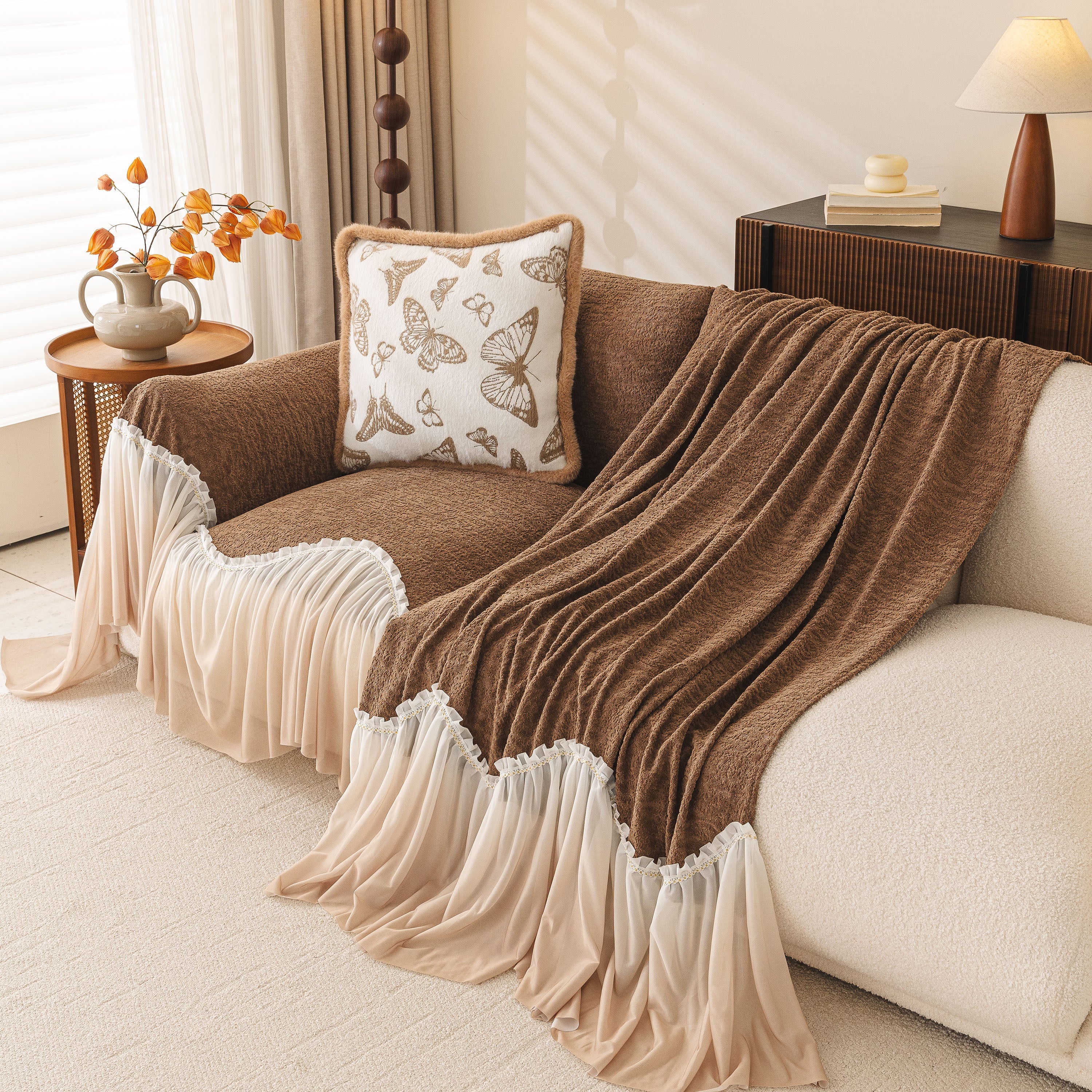 Luxury Sofa Throw Cover with Elegant Ruffled Skirt, Soft Decorative Couch Protector - Image 14