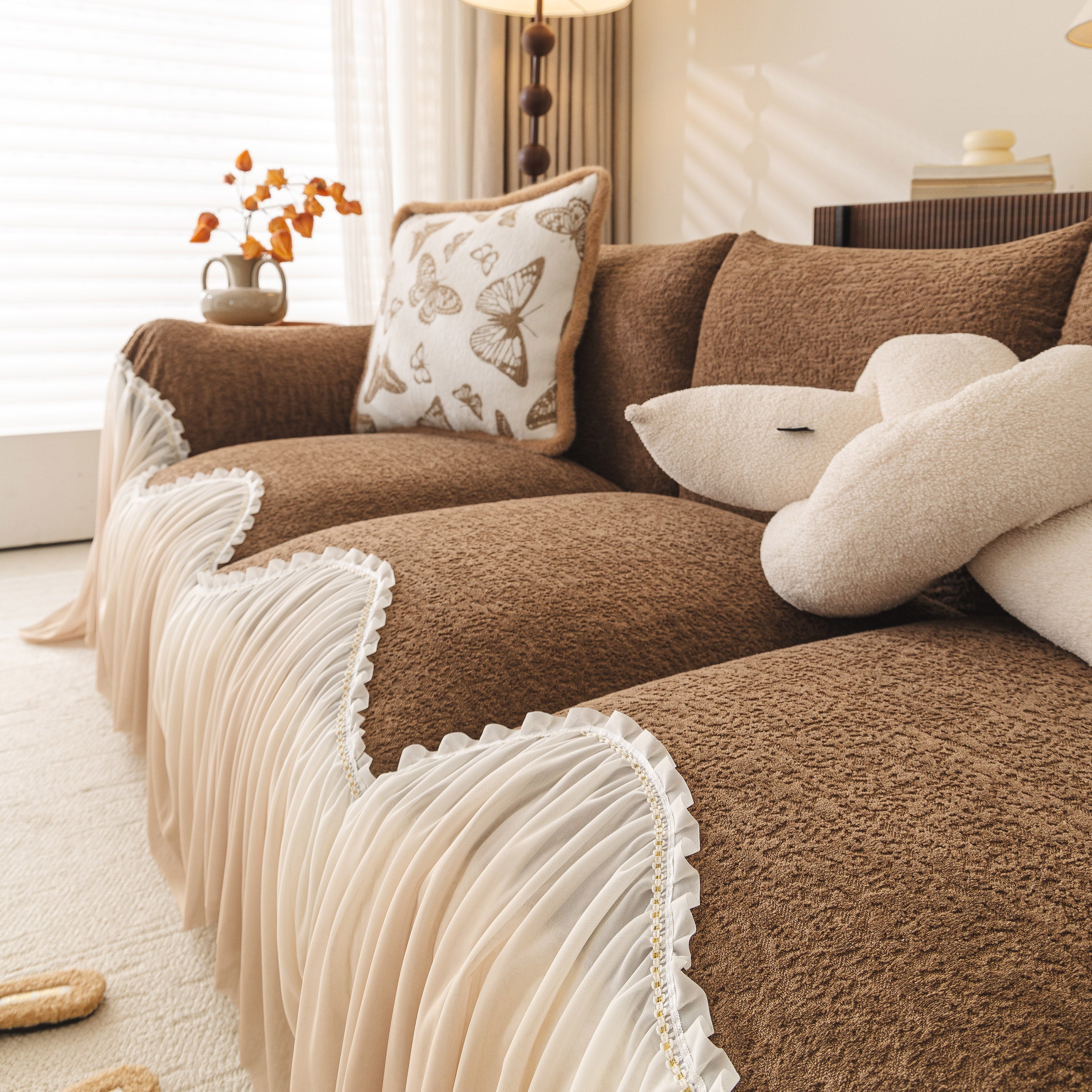 Luxury Sofa Throw Cover with Elegant Ruffled Skirt, Soft Decorative Couch Protector - Image 15