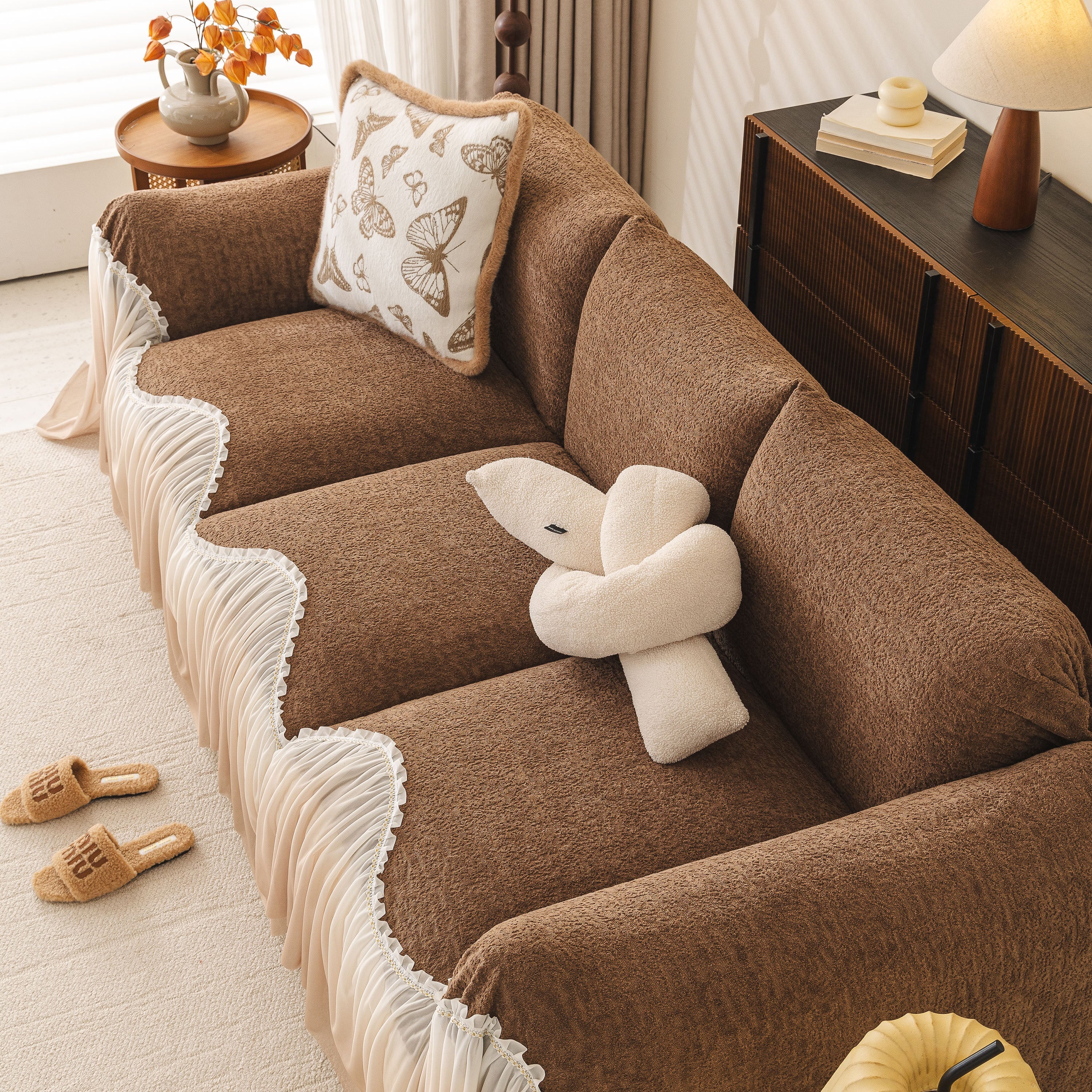 Luxury Sofa Throw Cover with Elegant Ruffled Skirt, Soft Decorative Couch Protector - Image 16