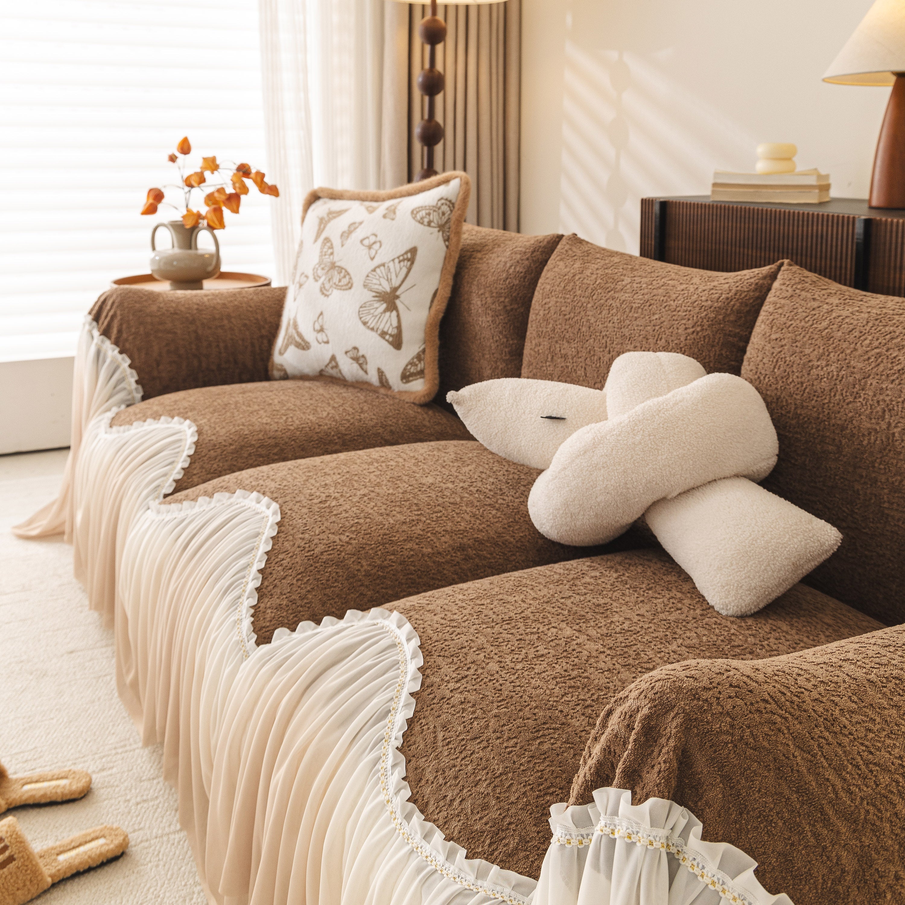 Luxury Sofa Throw Cover with Elegant Ruffled Skirt, Soft Decorative Couch Protector - Image 17