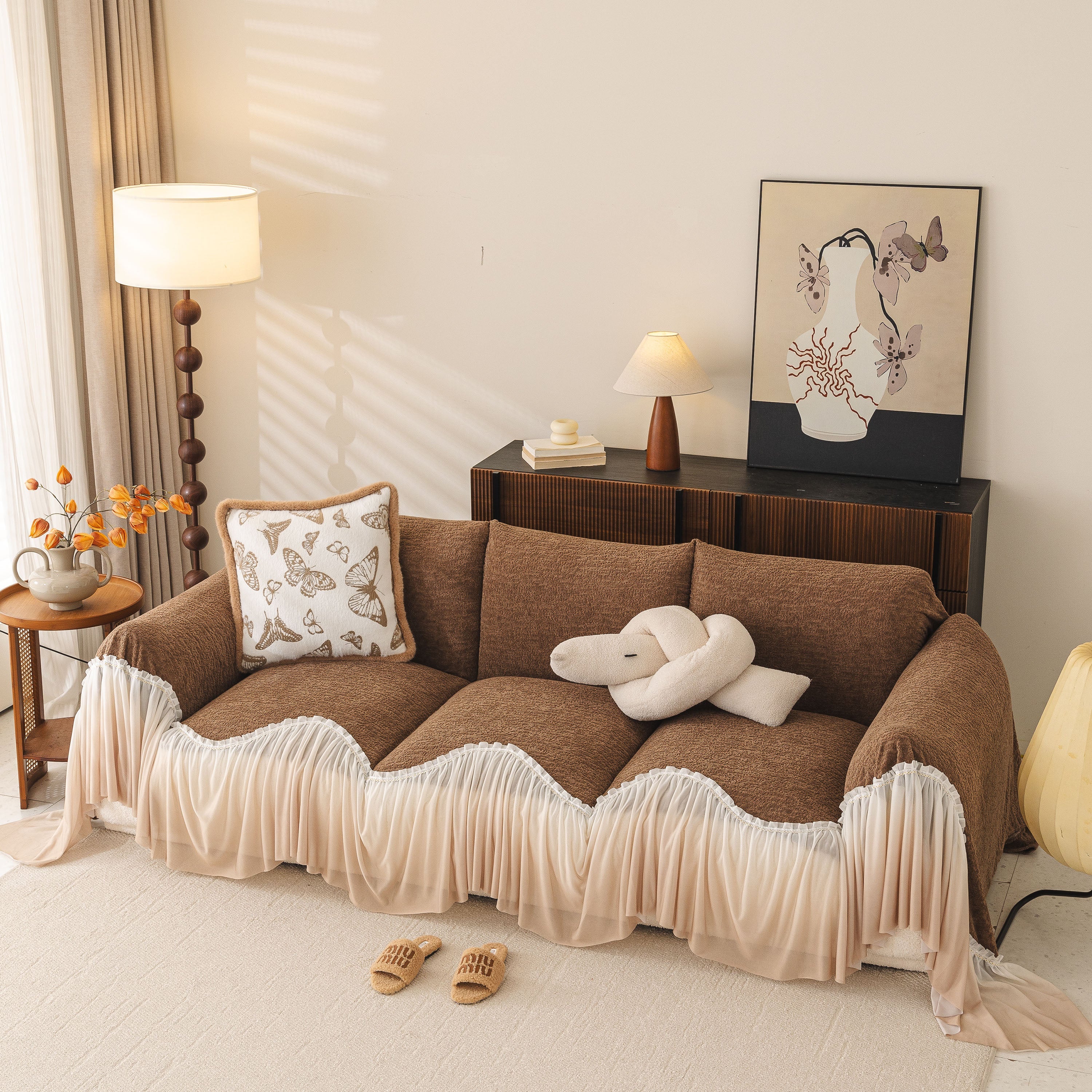 Luxury Sofa Throw Cover with Elegant Ruffled Skirt, Soft Decorative Couch Protector - Image 18