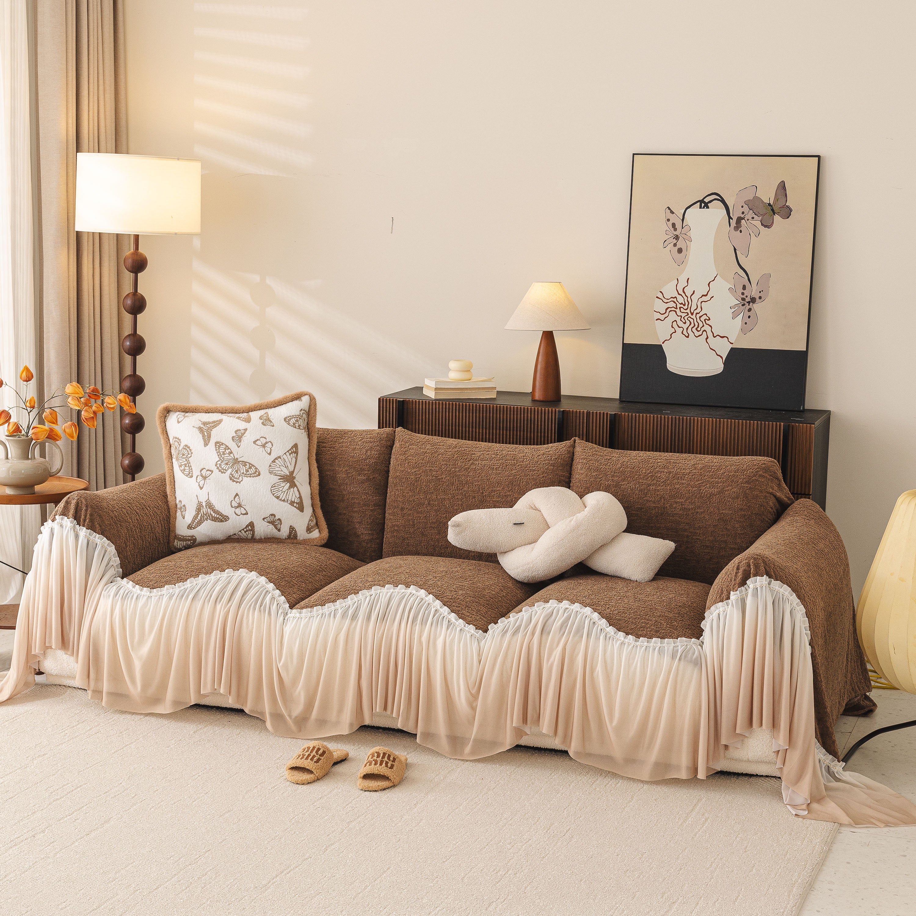 Luxury Sofa Throw Cover with Elegant Ruffled Skirt, Soft Decorative Couch Protector - Image 19