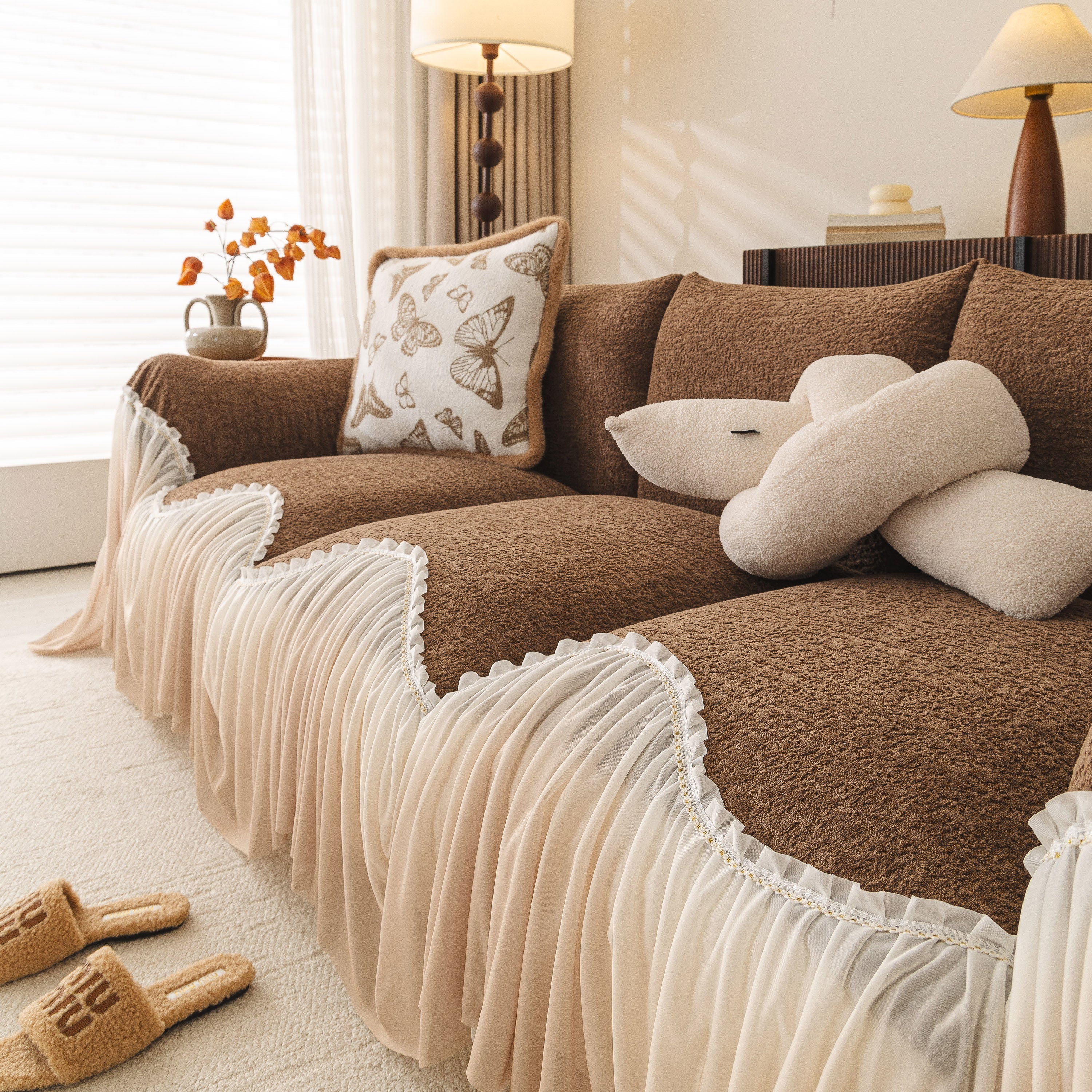 Luxury Sofa Throw Cover with Elegant Ruffled Skirt, Soft Decorative Couch Protector - Image 2