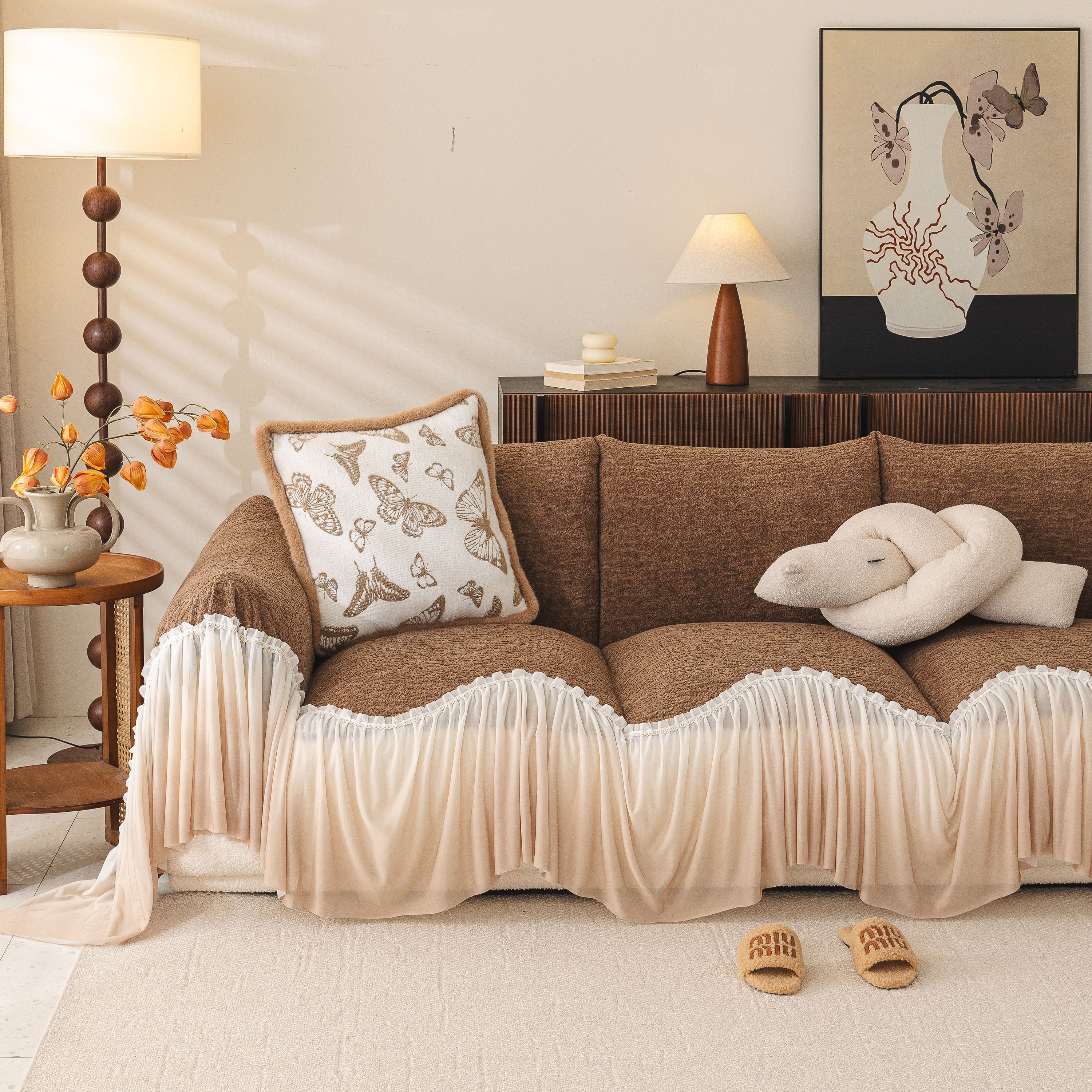 Luxury Sofa Throw Cover with Elegant Ruffled Skirt, Soft Decorative Couch Protector - Image 20
