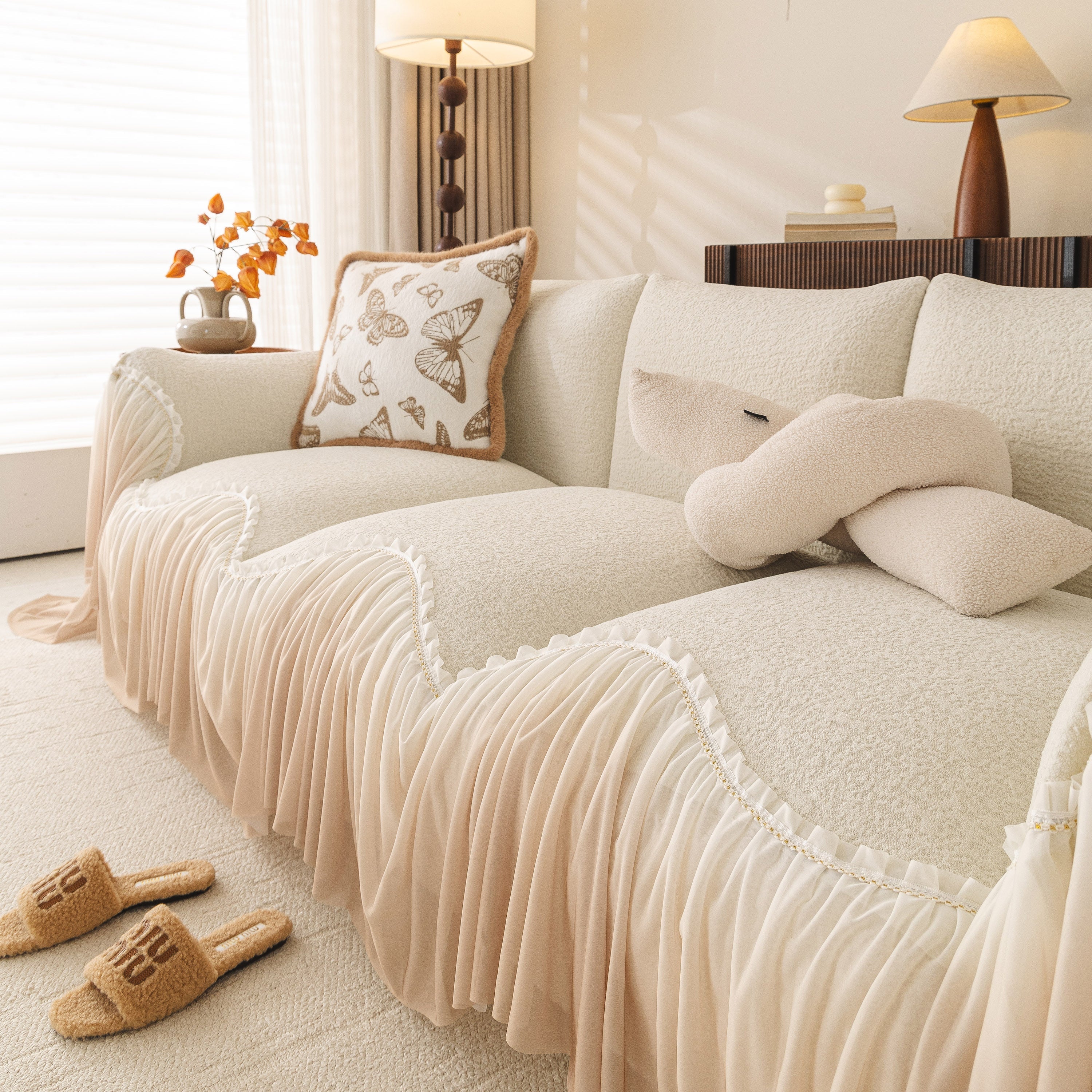 Luxury Sofa Throw Cover with Elegant Ruffled Skirt, Soft Decorative Couch Protector - Image 21