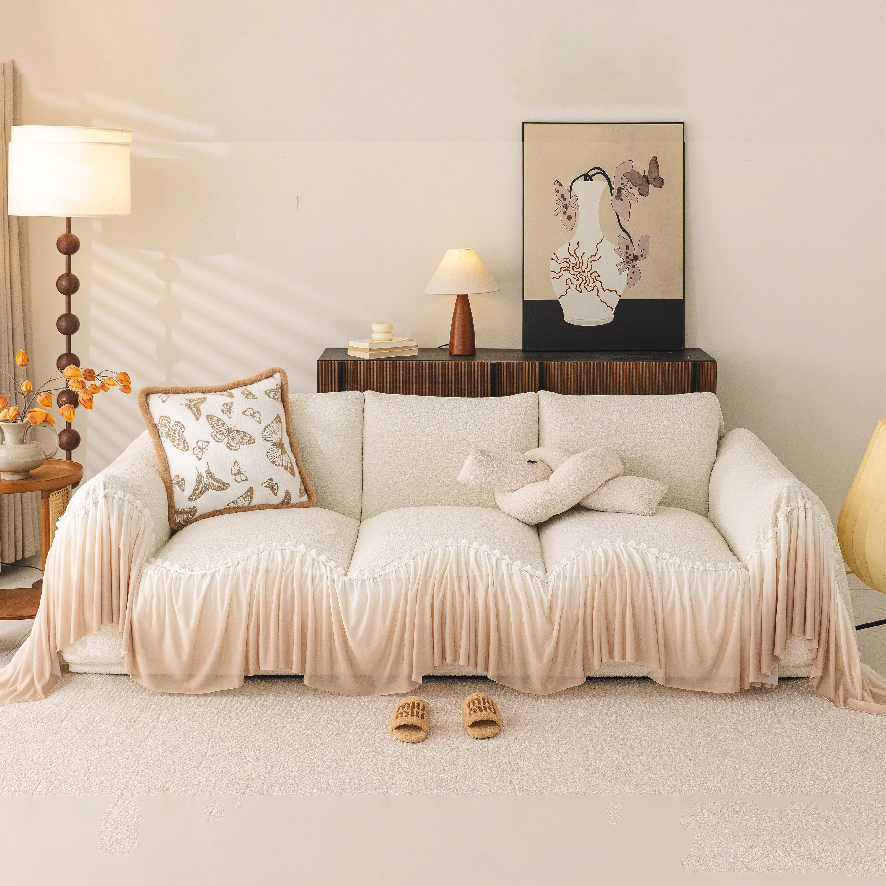 Luxury Sofa Throw Cover with Elegant Ruffled Skirt, Soft Decorative Couch Protector - Image 22