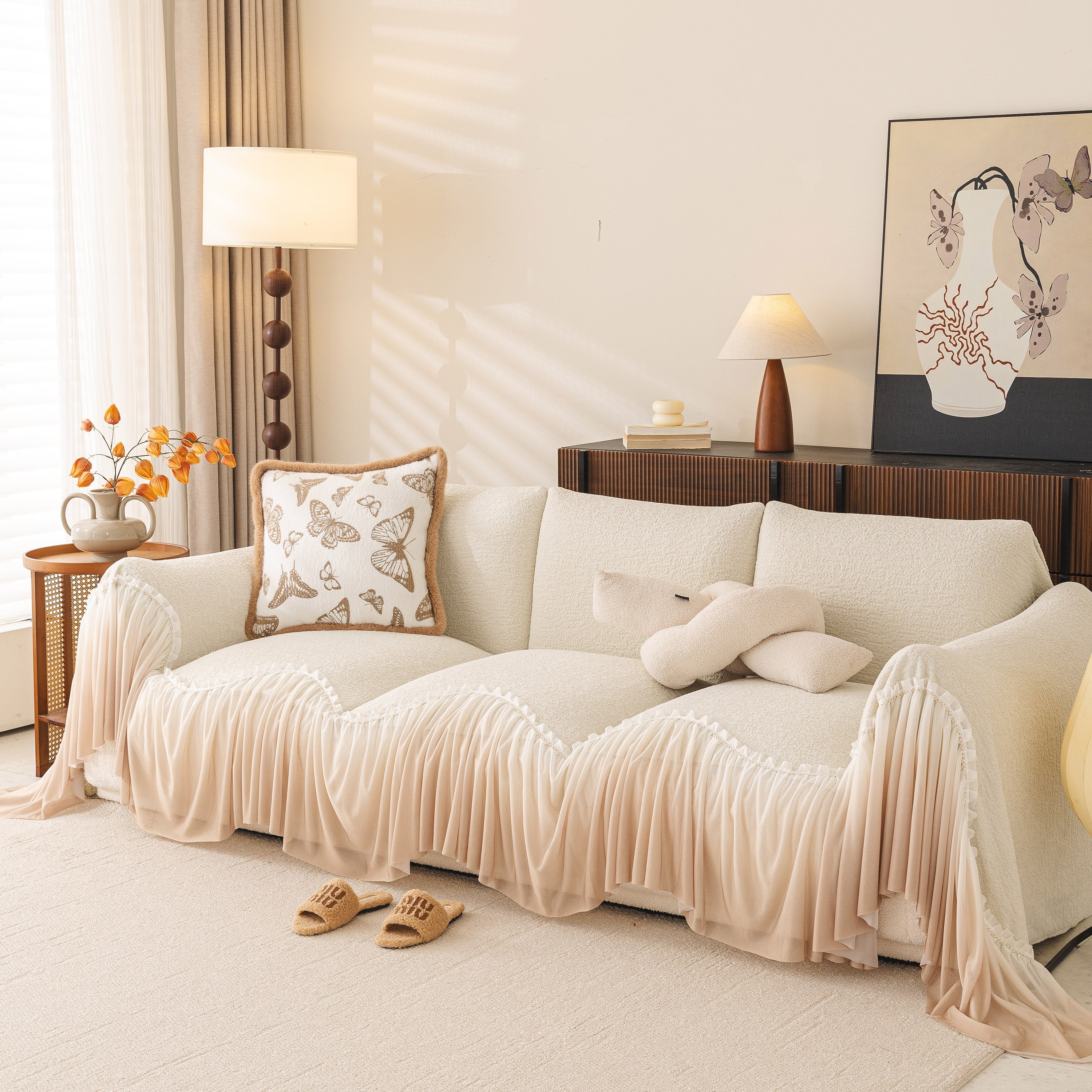 Luxury Sofa Throw Cover with Elegant Ruffled Skirt, Soft Decorative Couch Protector - Image 24