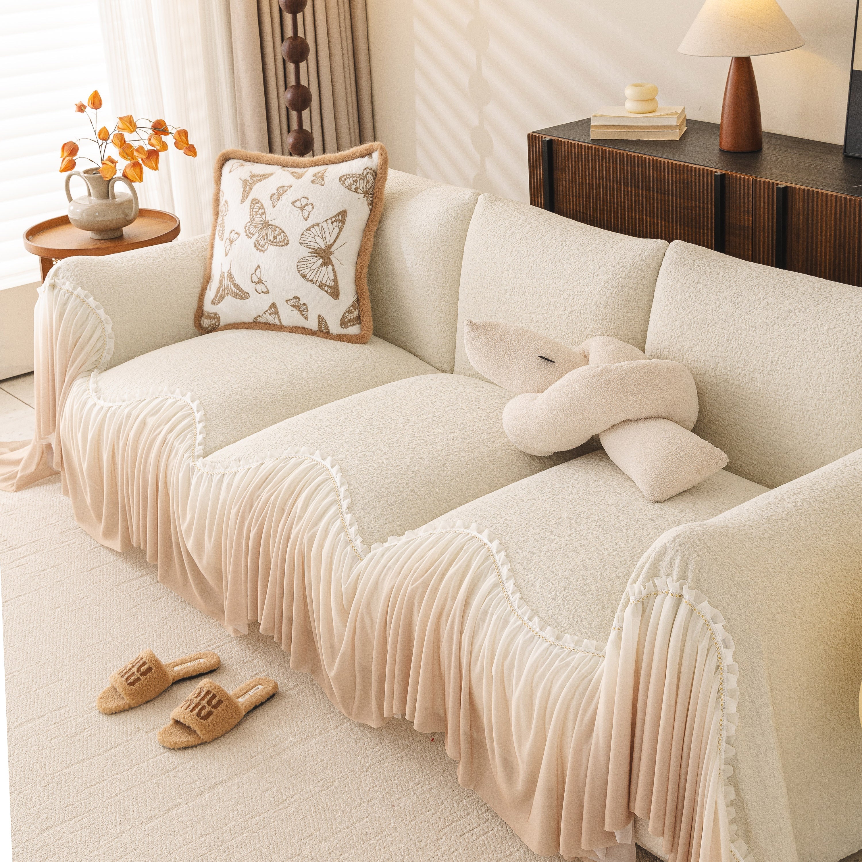 Luxury Sofa Throw Cover with Elegant Ruffled Skirt, Soft Decorative Couch Protector - Image 25
