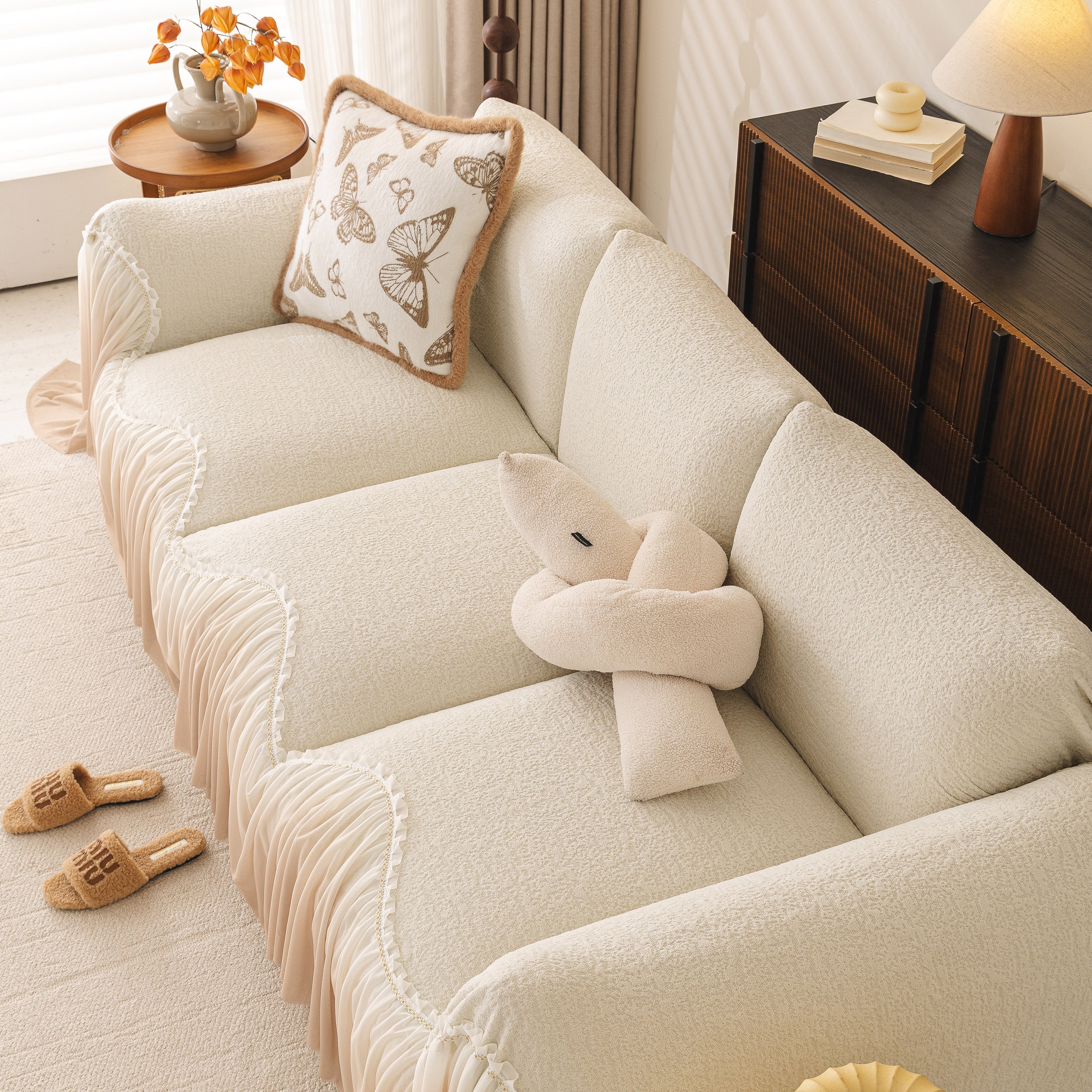 Luxury Sofa Throw Cover with Elegant Ruffled Skirt, Soft Decorative Couch Protector - Image 27