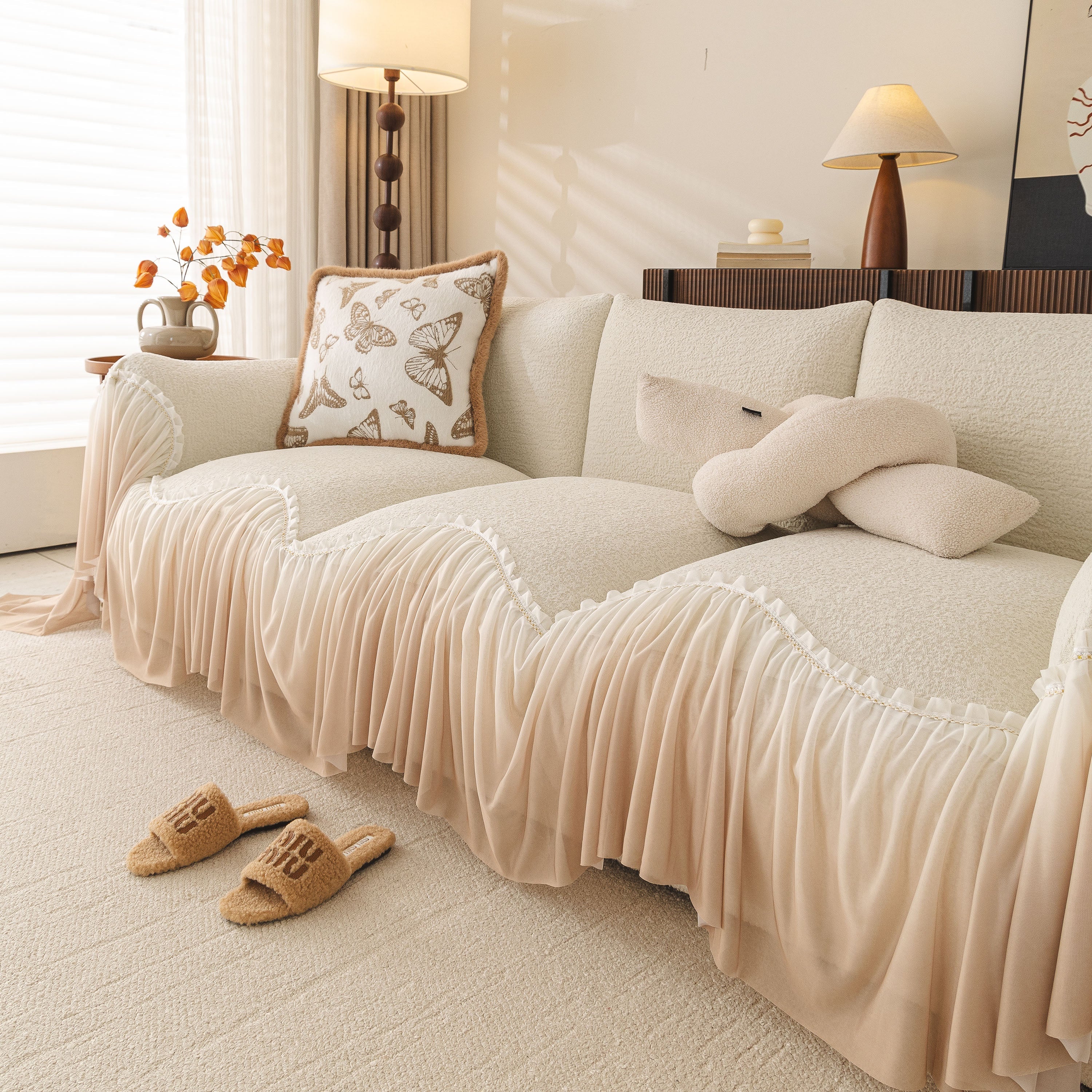 Luxury Sofa Throw Cover with Elegant Ruffled Skirt, Soft Decorative Couch Protector - Image 28