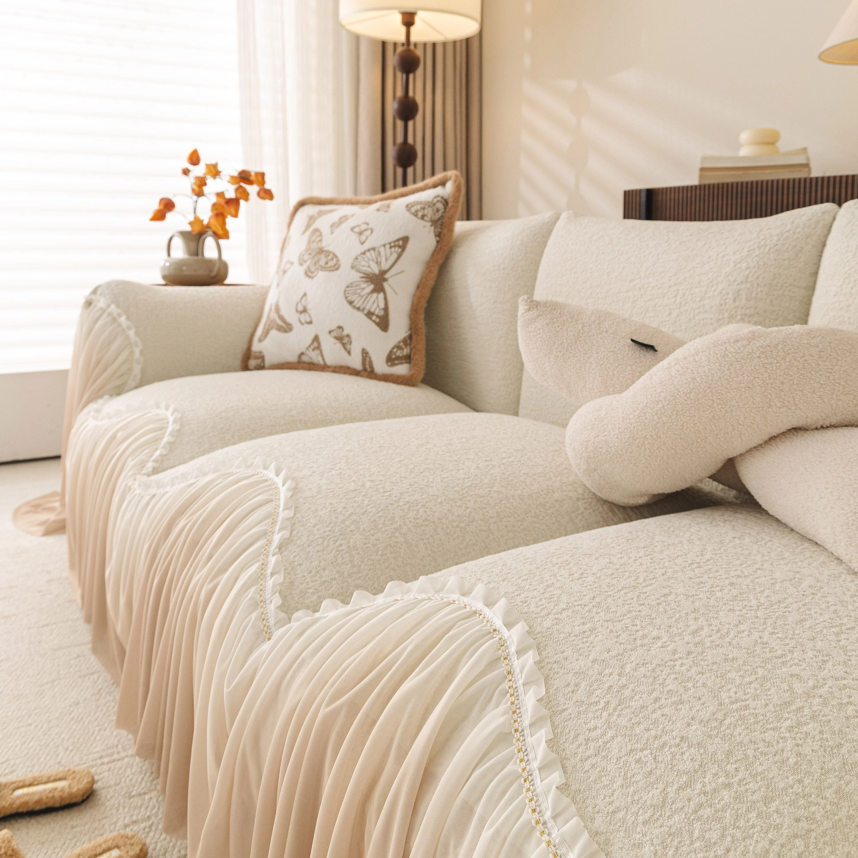 Luxury Sofa Throw Cover with Elegant Ruffled Skirt, Soft Decorative Couch Protector - Image 29