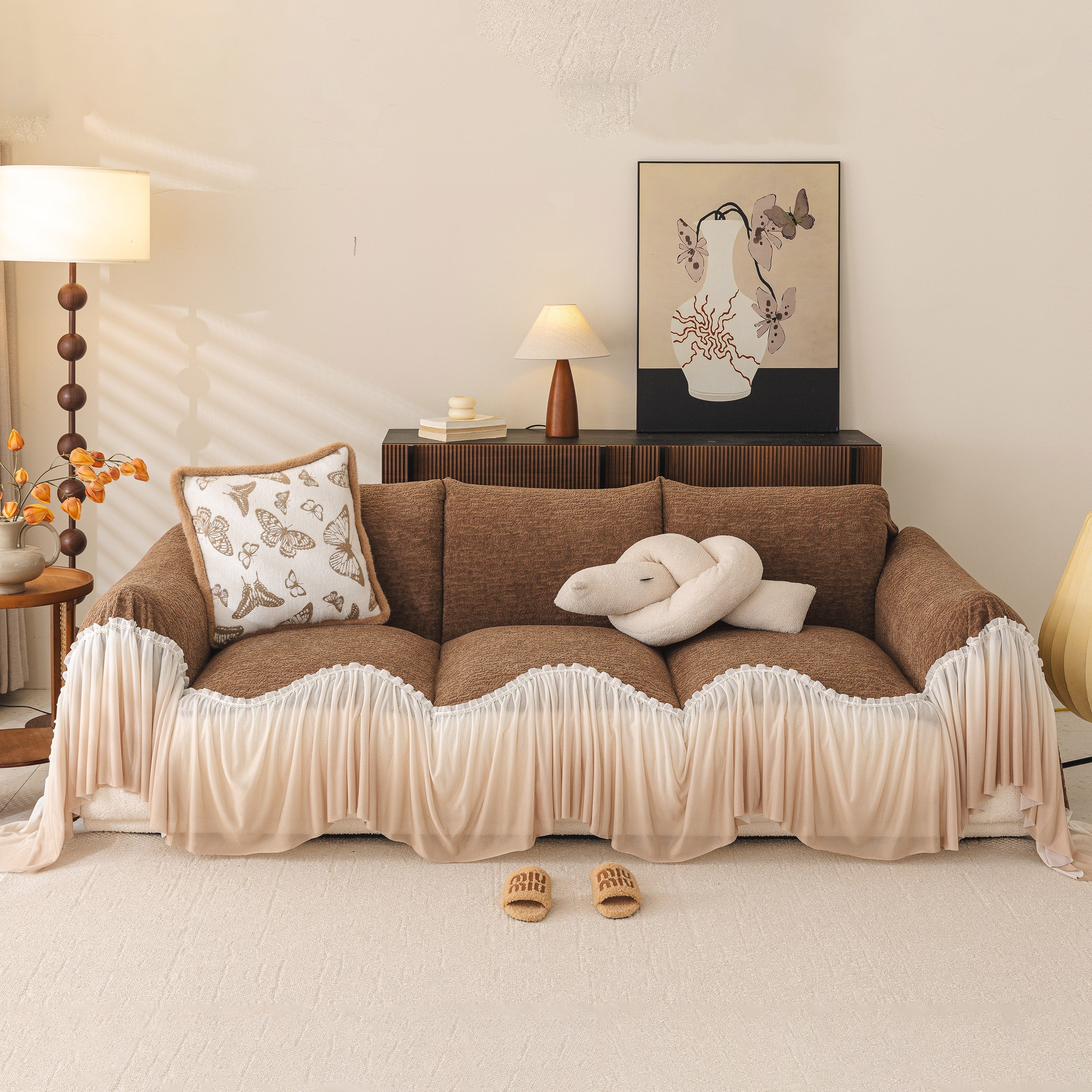 Luxury Sofa Throw Cover with Elegant Ruffled Skirt, Soft Decorative Couch Protector - Image 3