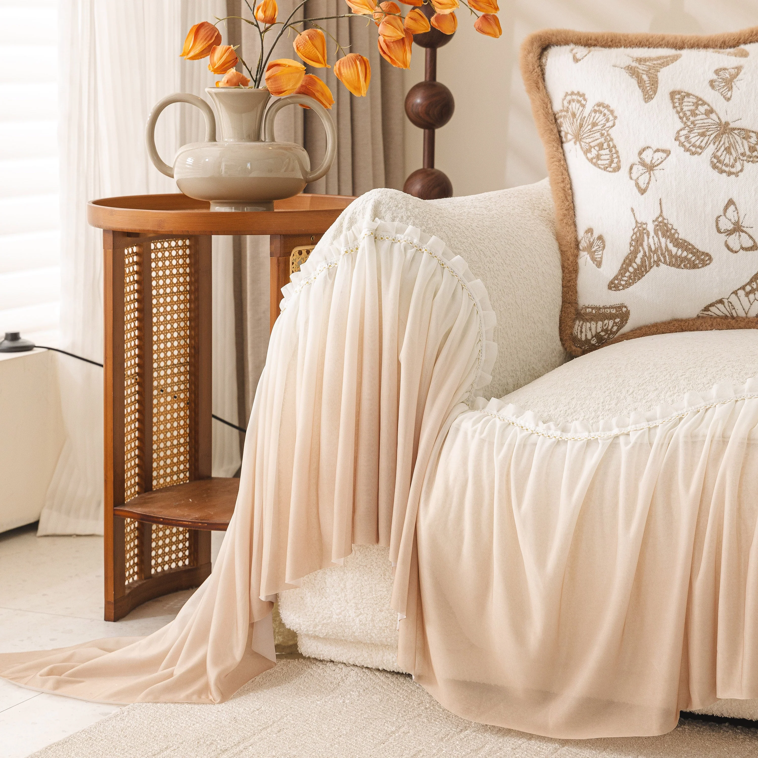 Luxury Sofa Throw Cover with Elegant Ruffled Skirt, Soft Decorative Couch Protector - Image 30