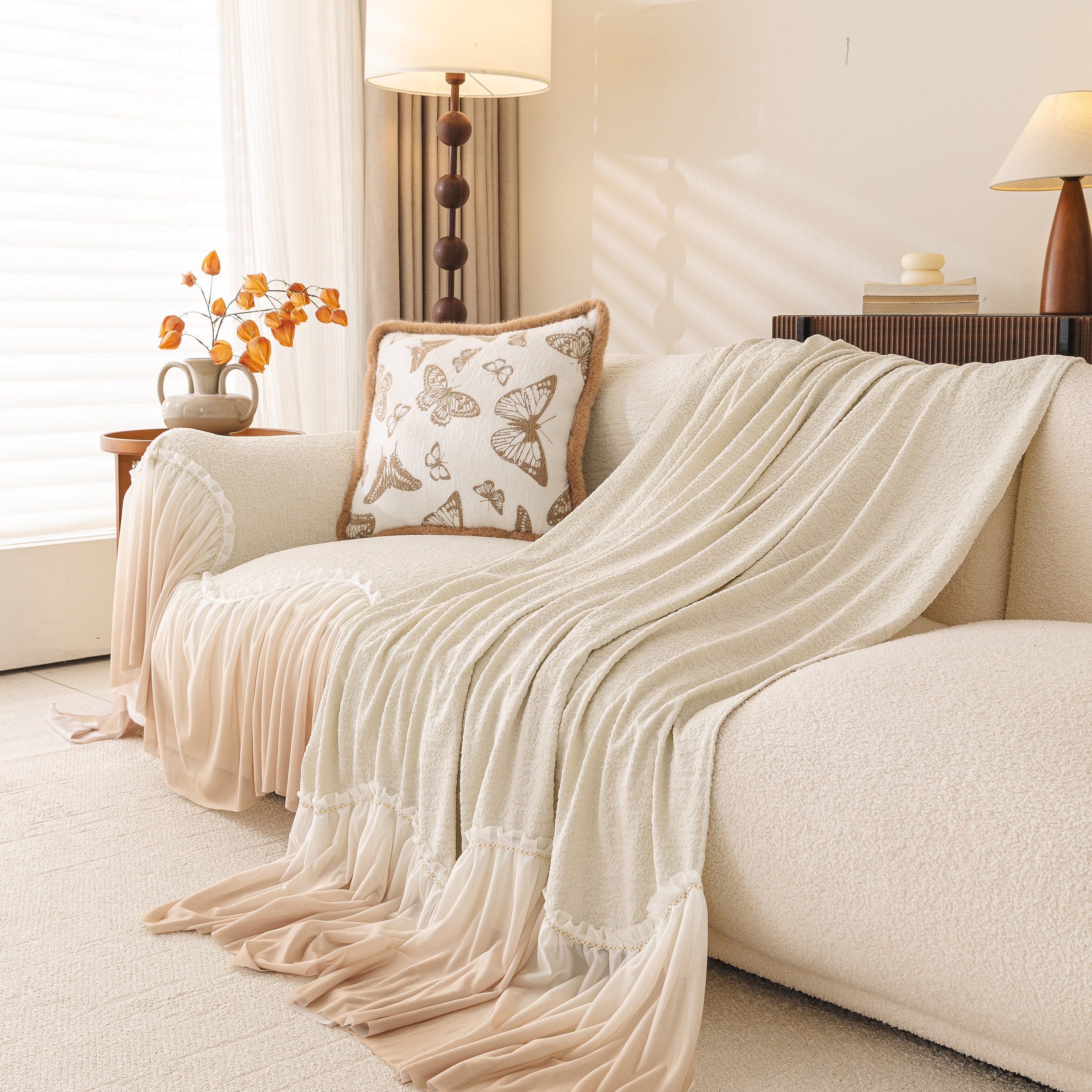 Luxury Sofa Throw Cover with Elegant Ruffled Skirt, Soft Decorative Couch Protector - Image 33