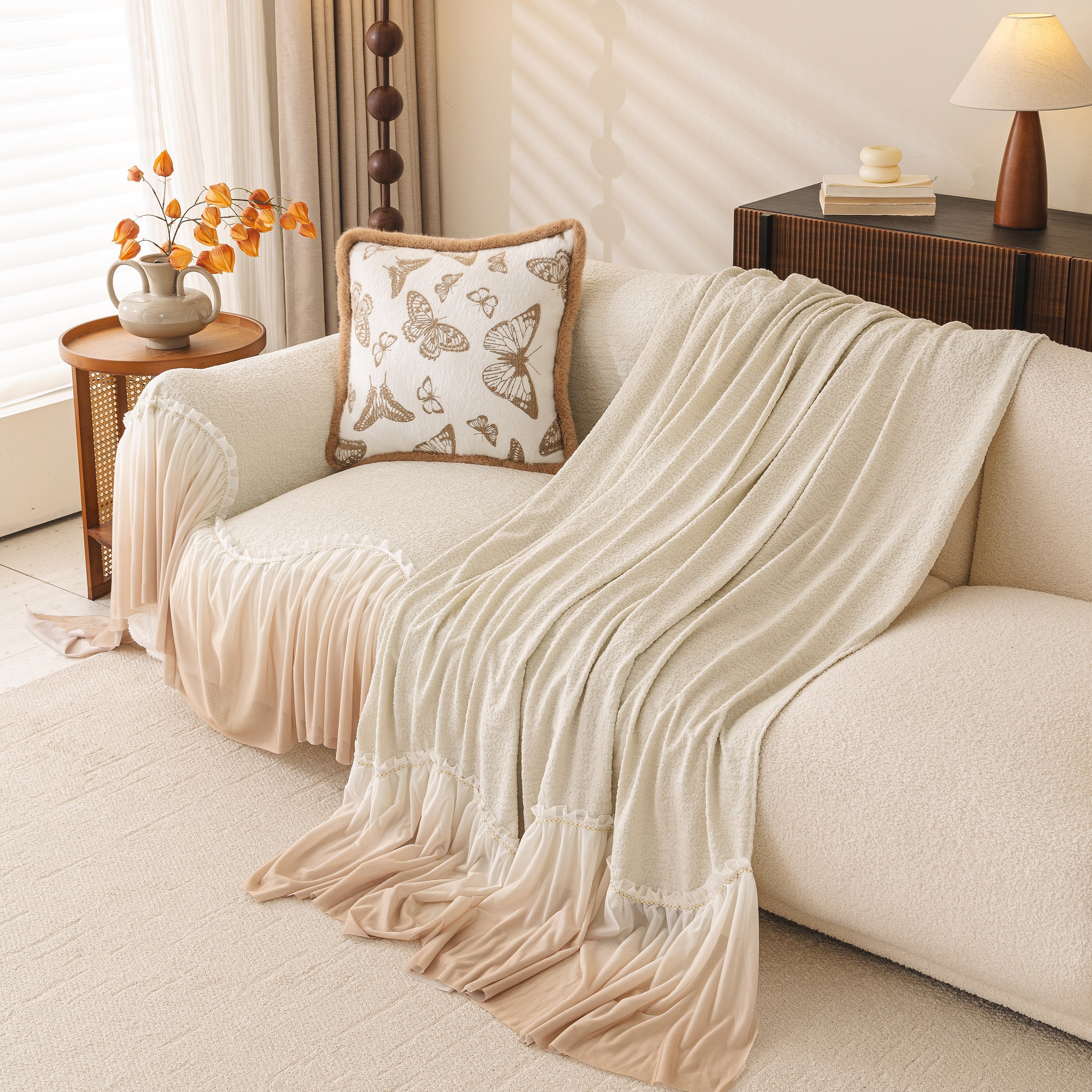 Luxury Sofa Throw Cover with Elegant Ruffled Skirt, Soft Decorative Couch Protector - Image 34