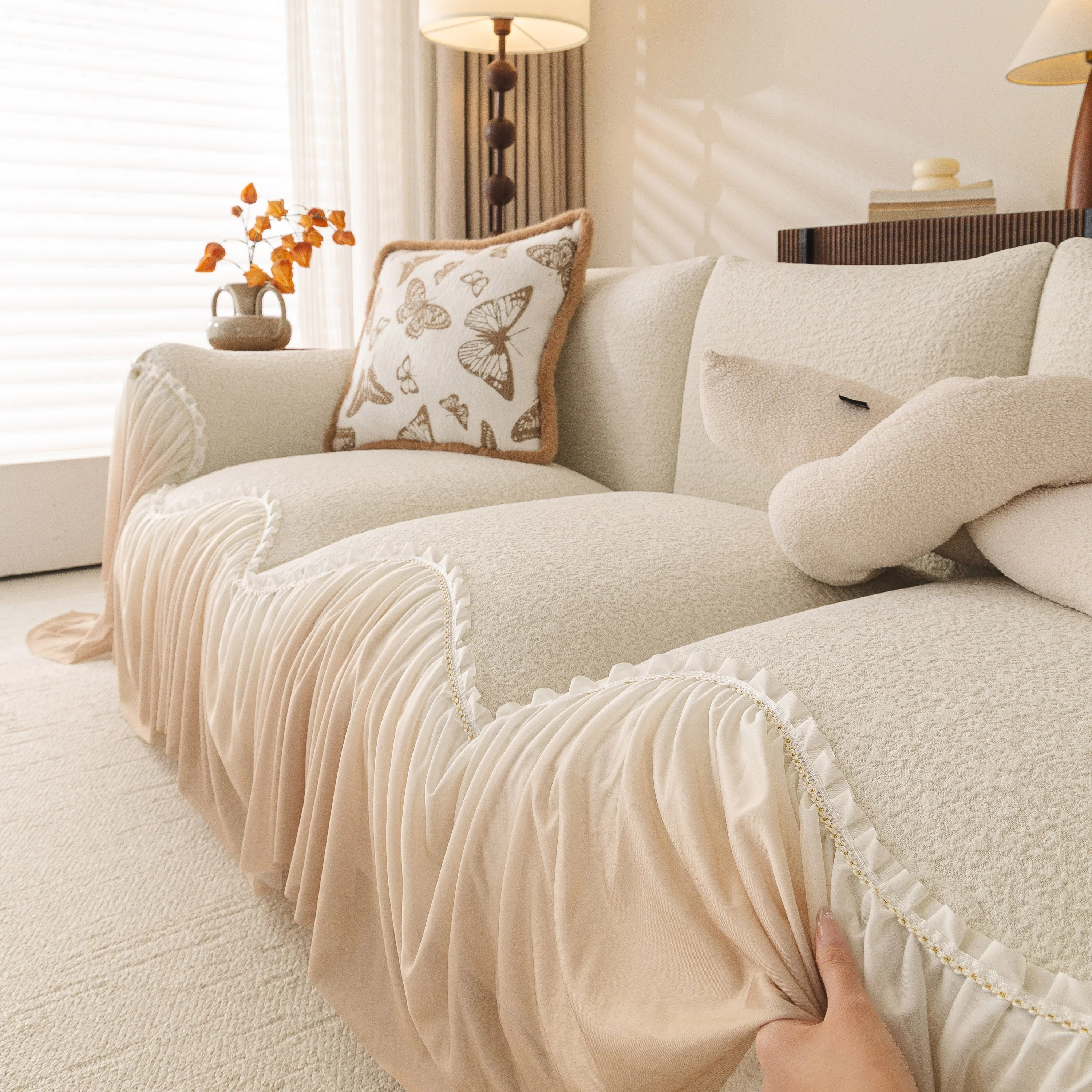 Luxury Sofa Throw Cover with Elegant Ruffled Skirt, Soft Decorative Couch Protector - Image 35