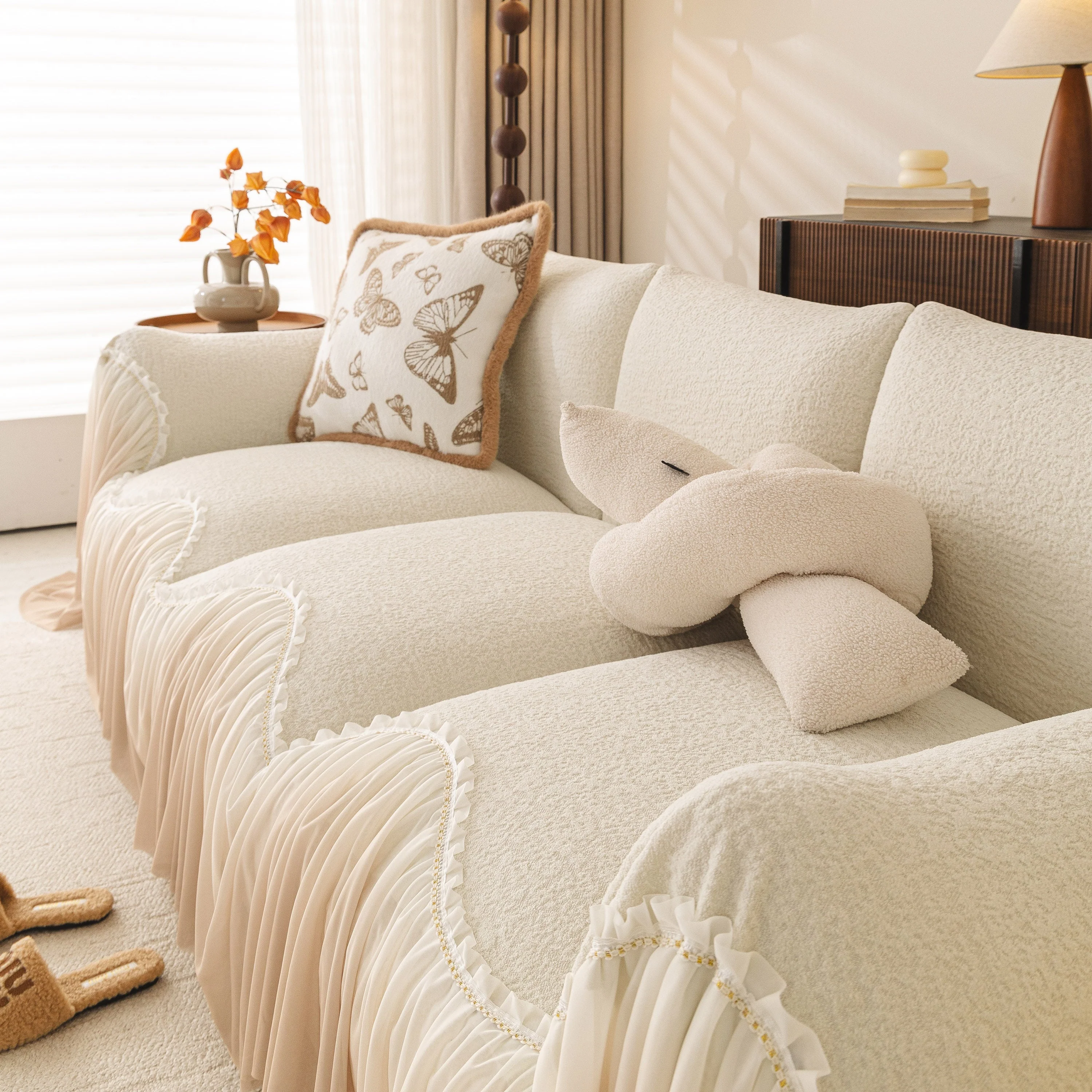 Luxury Sofa Throw Cover with Elegant Ruffled Skirt, Soft Decorative Couch Protector - Image 38
