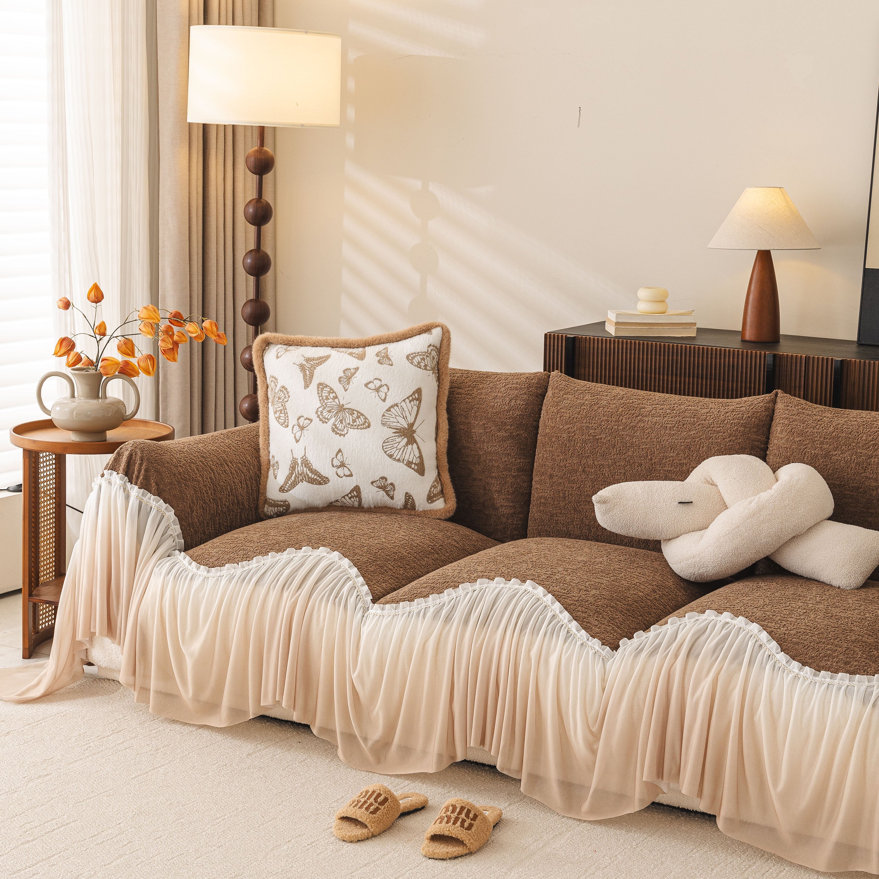 Luxury Sofa Throw Cover with Elegant Ruffled Skirt, Soft Decorative Couch Protector - Image 4