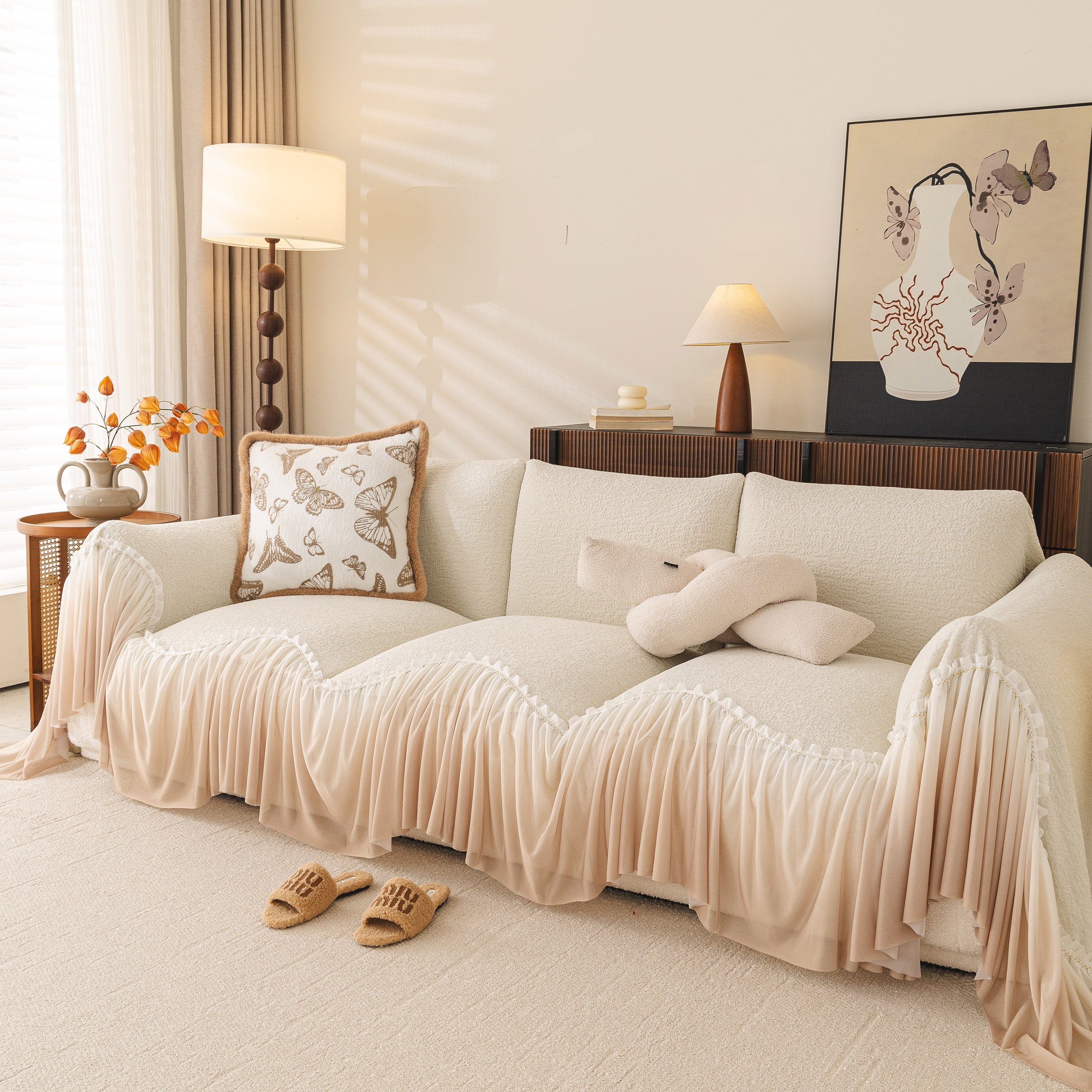 Luxury Sofa Throw Cover with Elegant Ruffled Skirt, Soft Decorative Couch Protector - Image 40